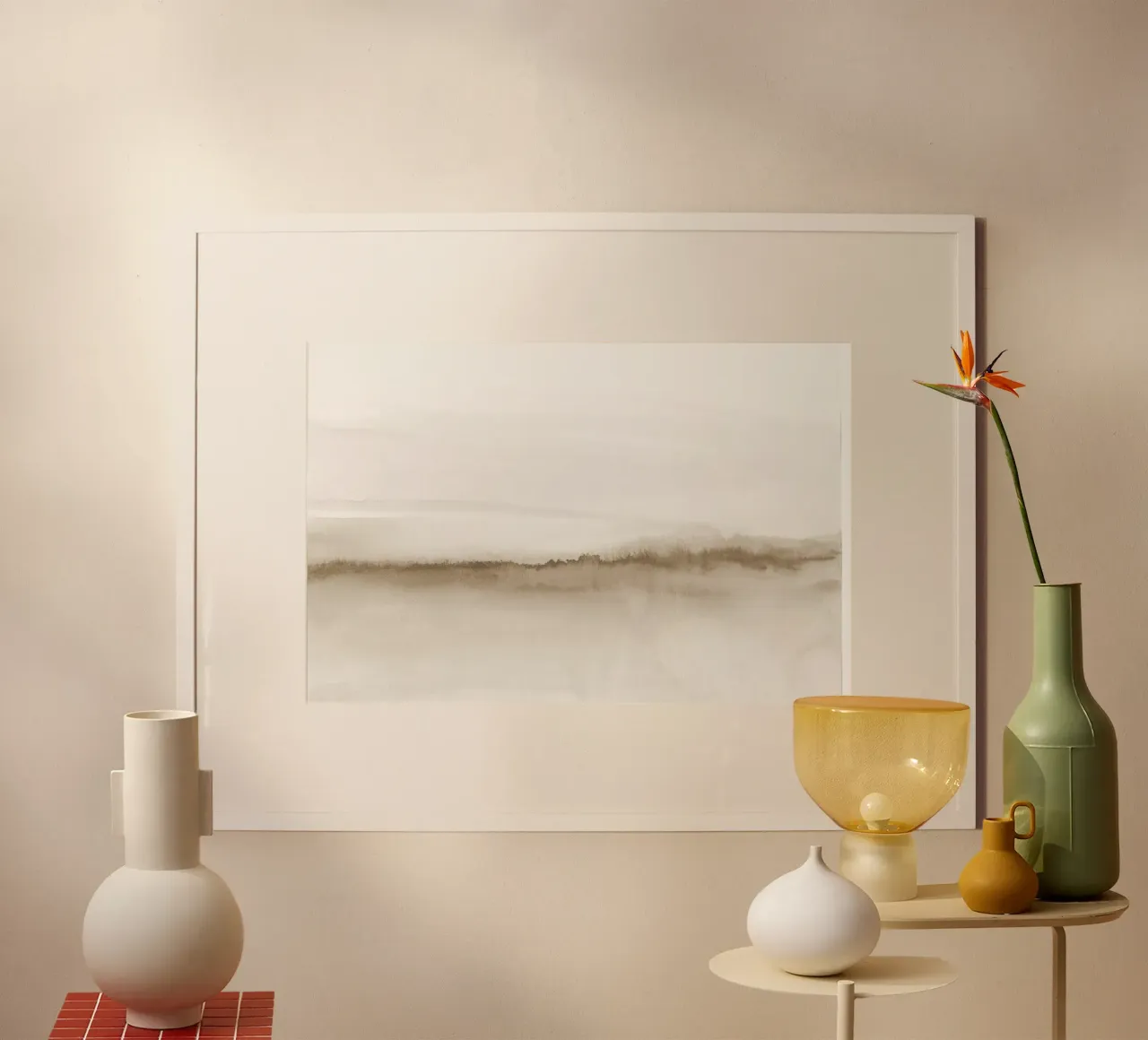 Paesaggio acquerellato - Beige neutro poster con telaio in alluminio da NouveauPrints