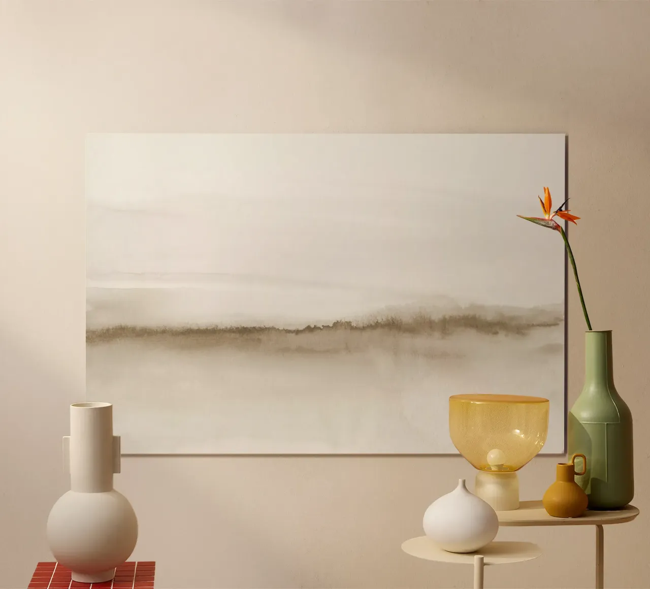 Paesaggio acquerellato - Beige neutro poster con telaio in alluminio da NouveauPrints