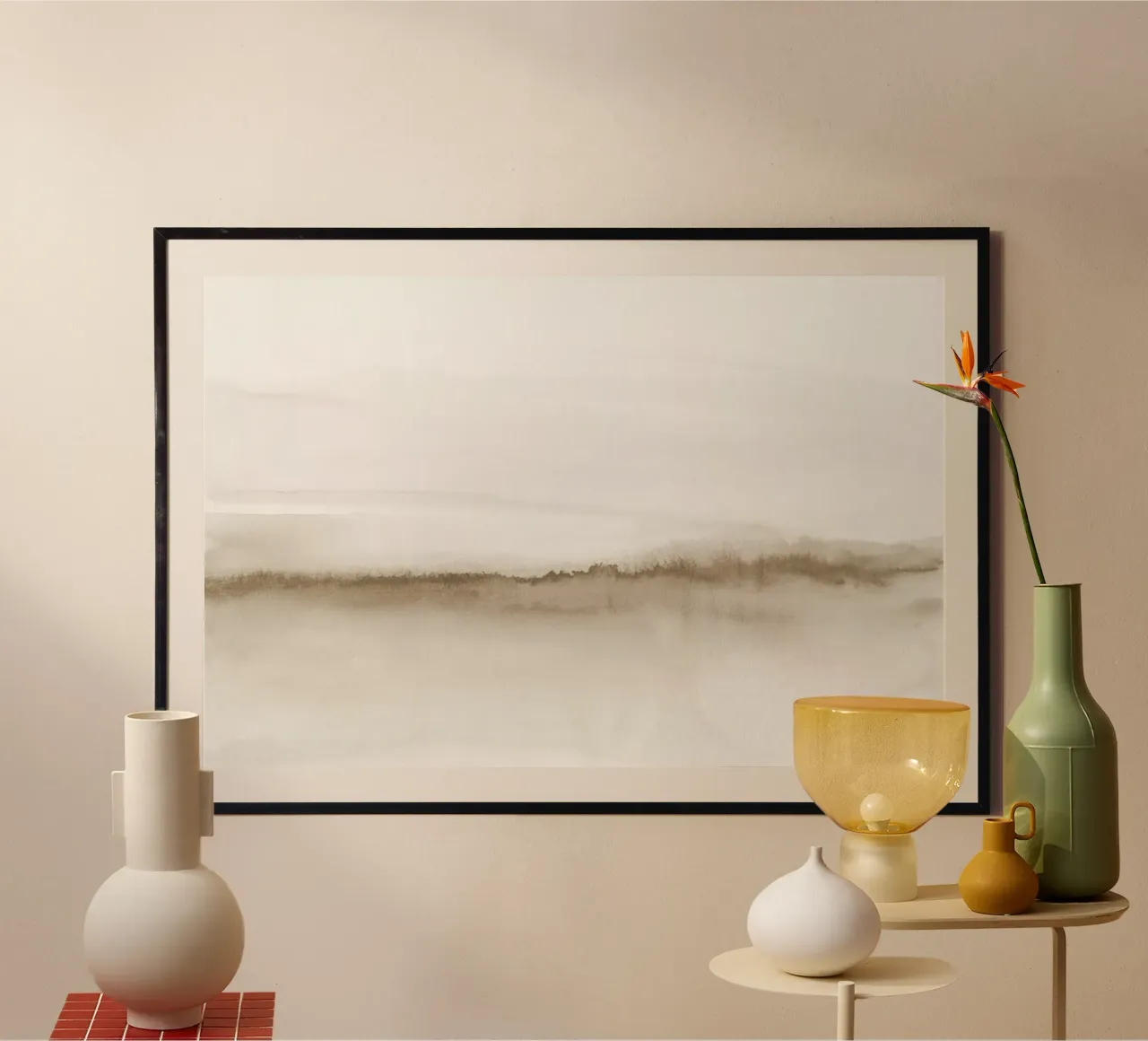 Paesaggio acquerellato - Beige neutro poster con telaio in alluminio da NouveauPrints
