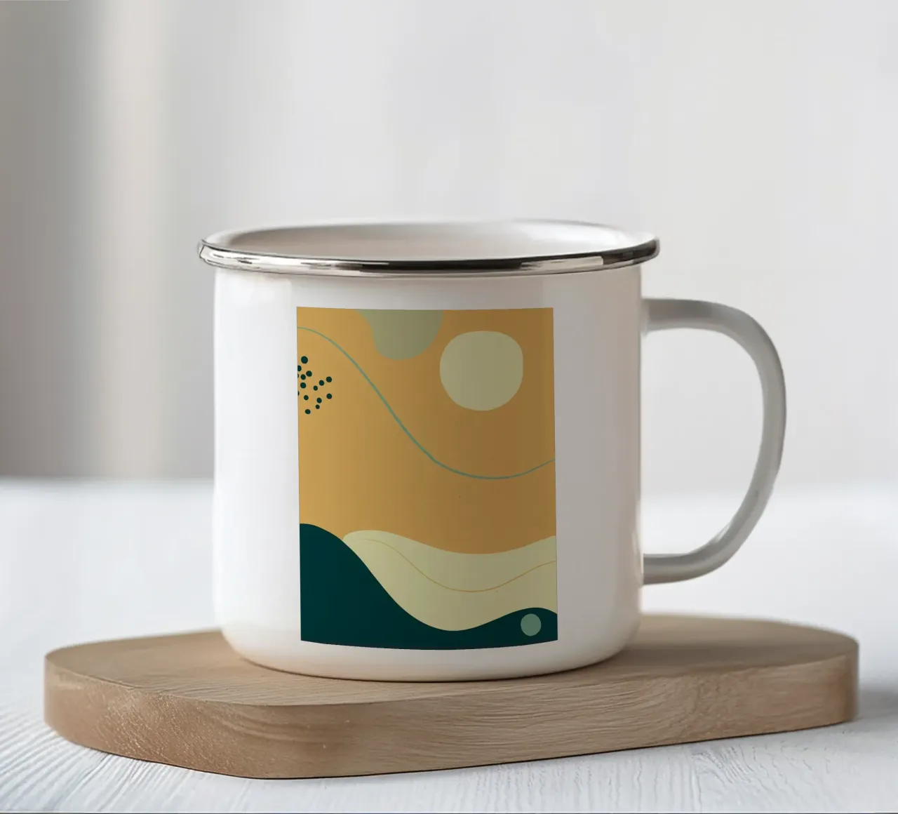 sun waves circles dots curved-lines enamel mug by Janine P McGuire