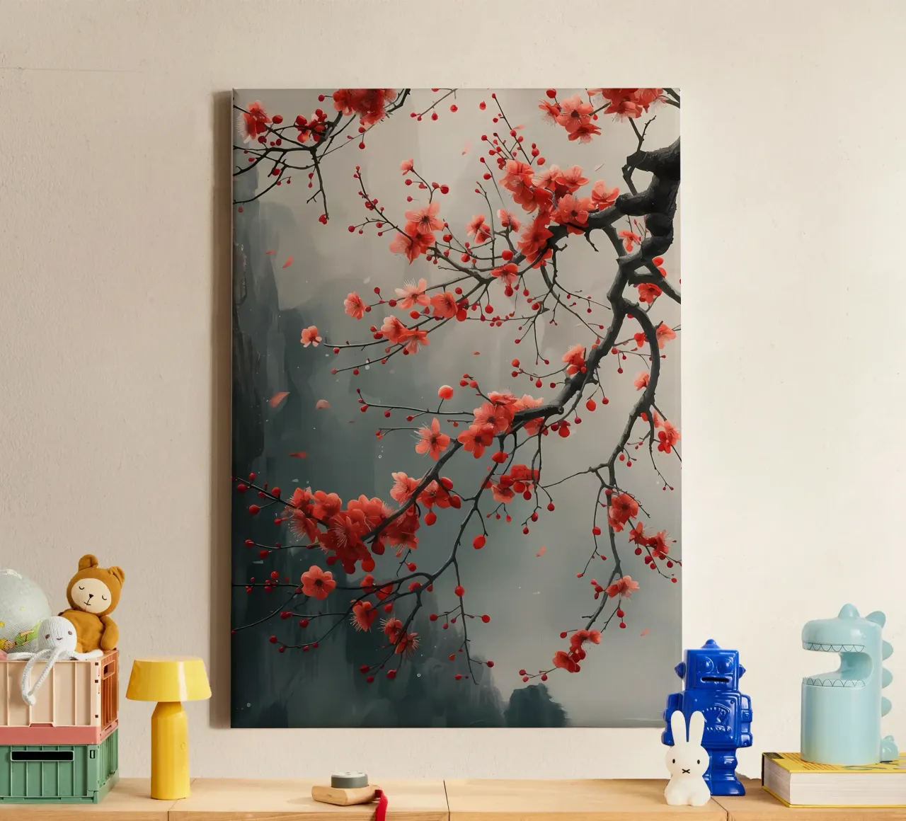 fiori di ciliegio albero ramo nebbia tela con Cornice a cassetta da Janine P McGuire