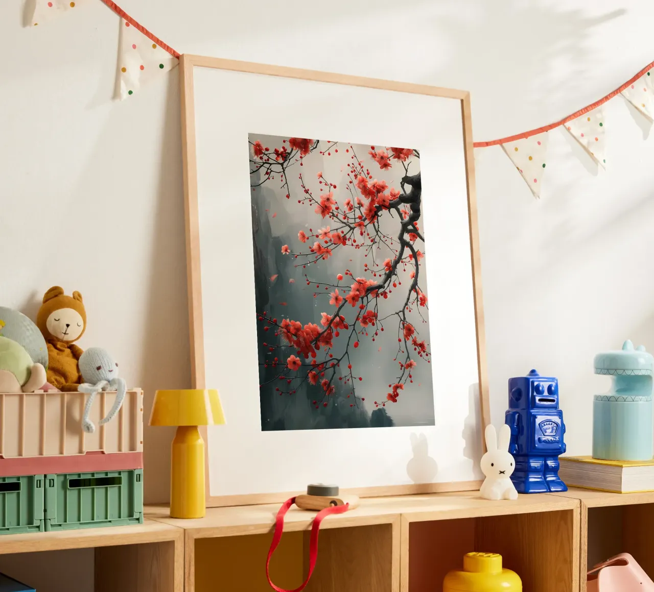 fiori di ciliegio albero ramo nebbia poster con telaio in alluminio da Janine P McGuire