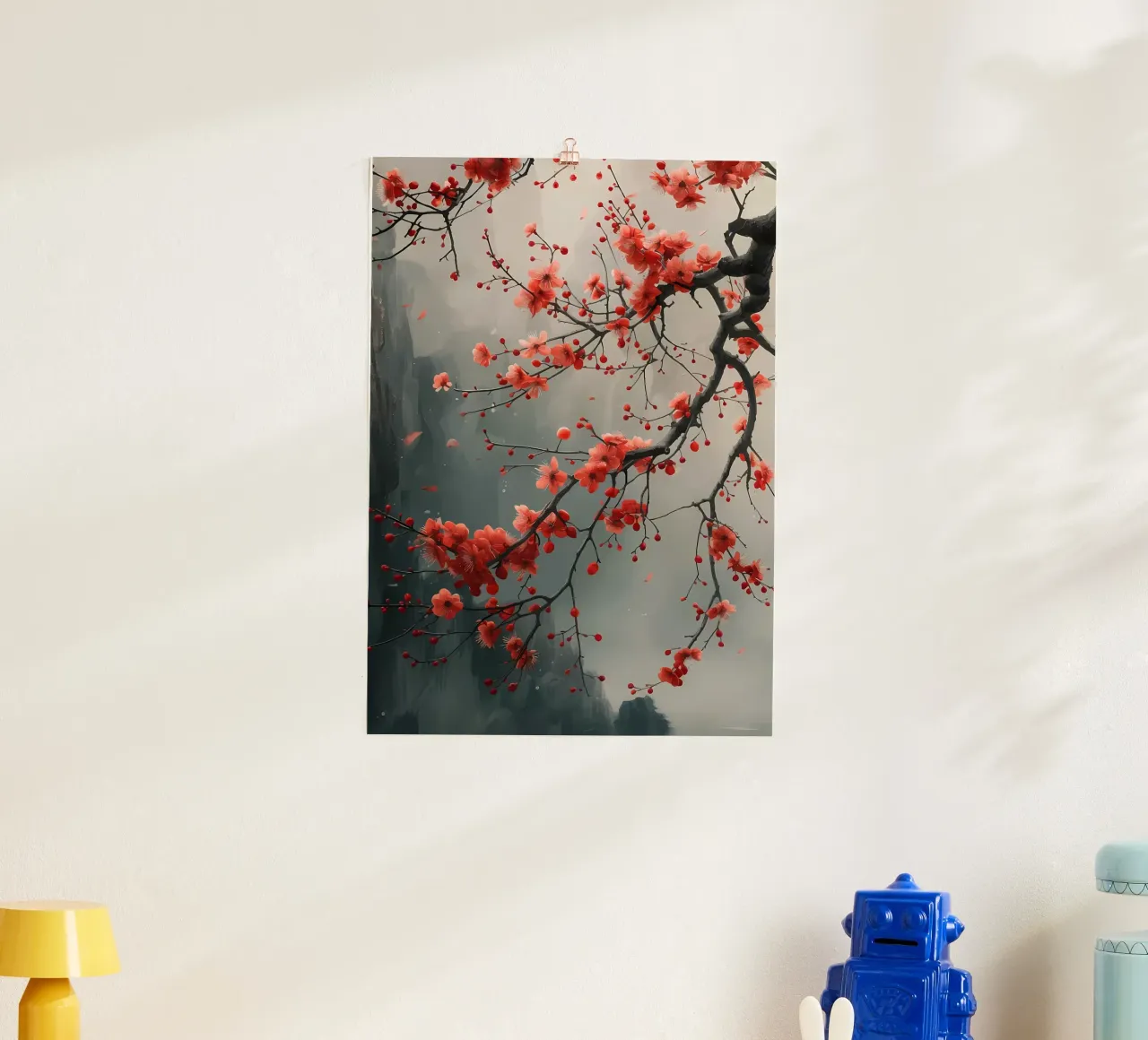 fiori di ciliegio albero ramo nebbia poster con telaio in alluminio da Janine P McGuire