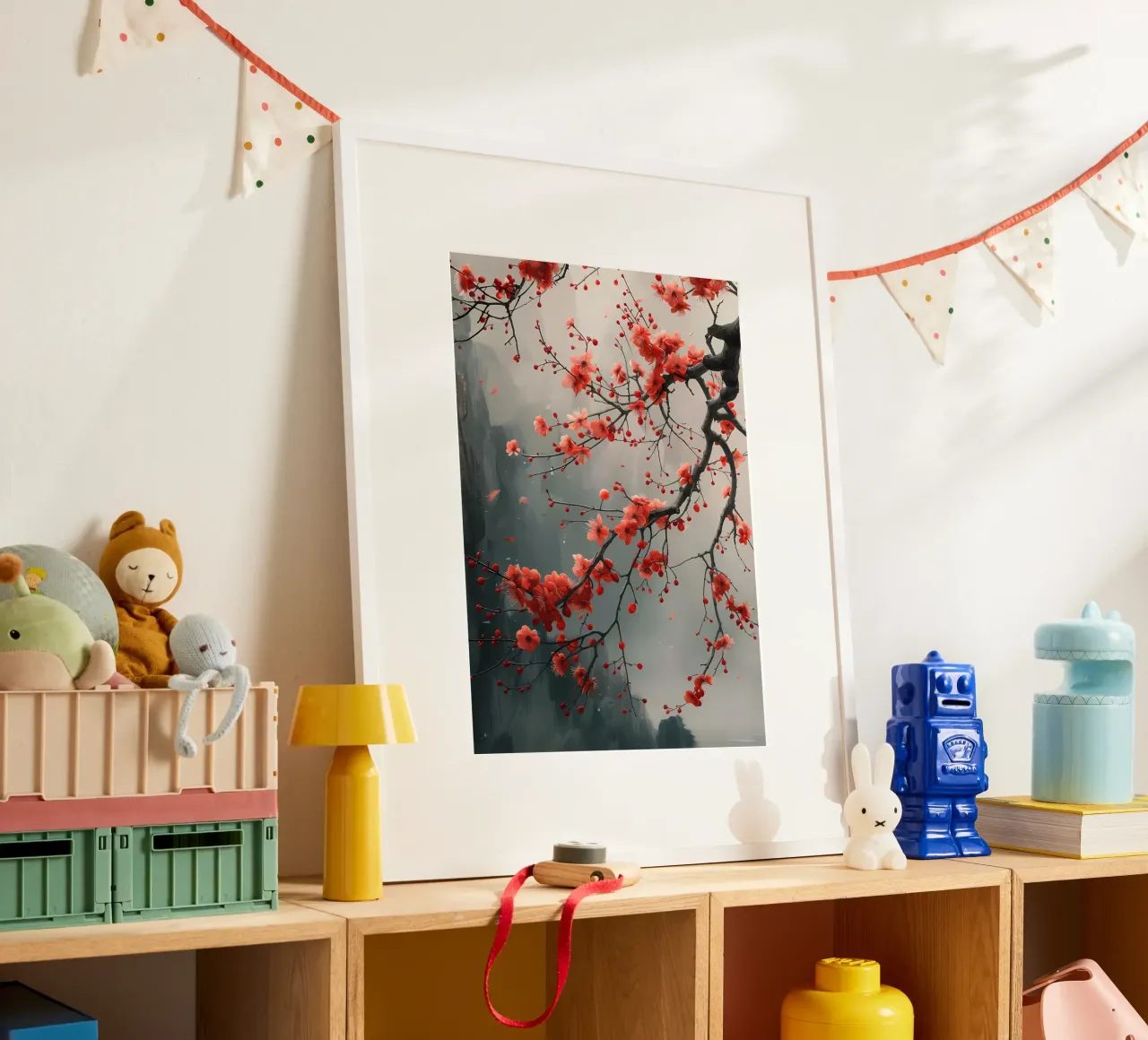 fiori di ciliegio albero ramo nebbia poster con telaio in alluminio da Janine P McGuire