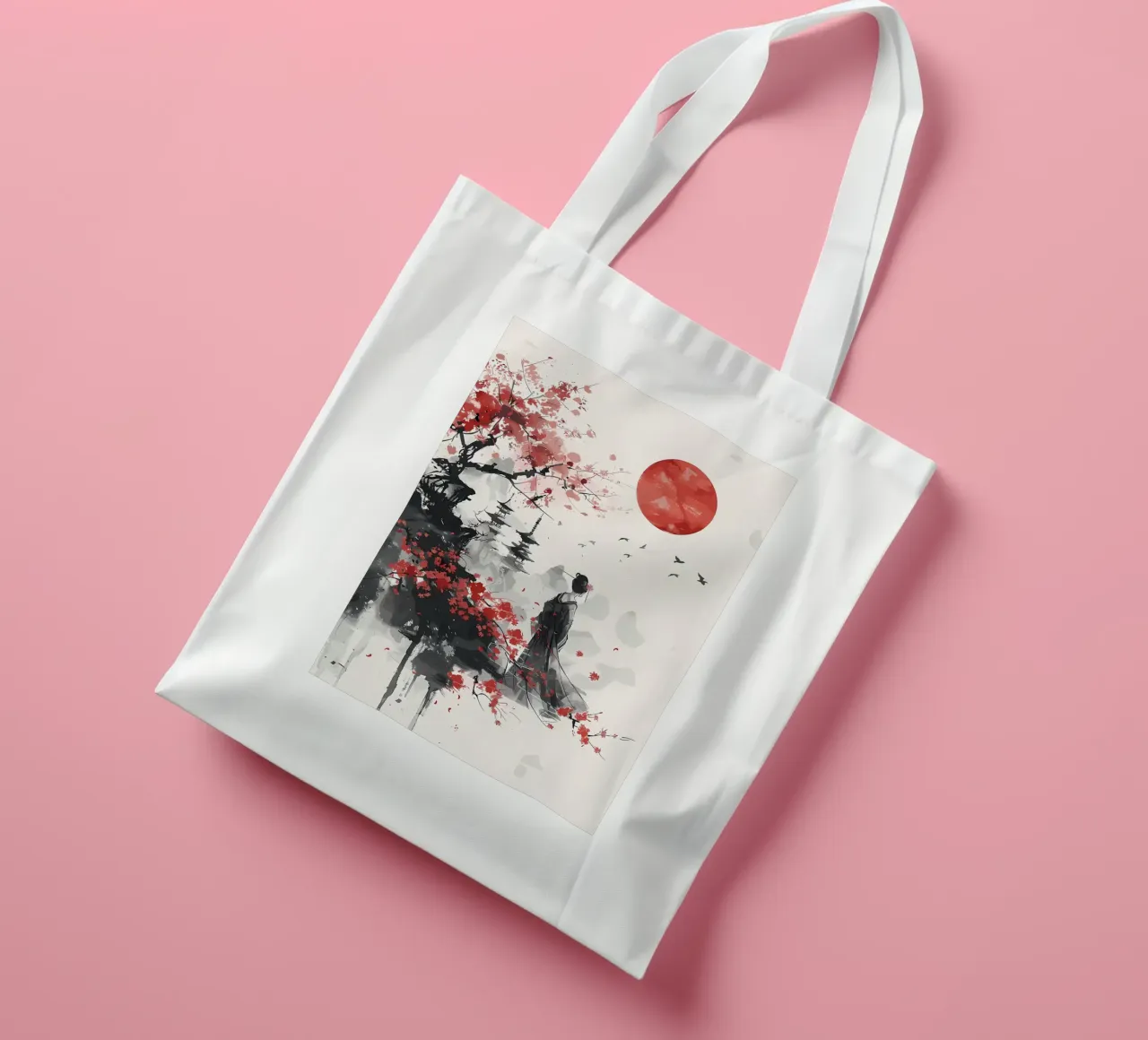 fiori di ciliegio tempio giapponese donna in kimono borsa in juta da Janine P McGuire