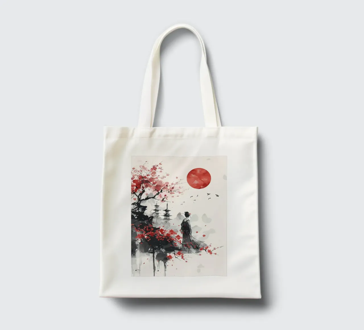 fiori di ciliegio tempio giapponese donna in kimono borsa in juta da Janine P McGuire