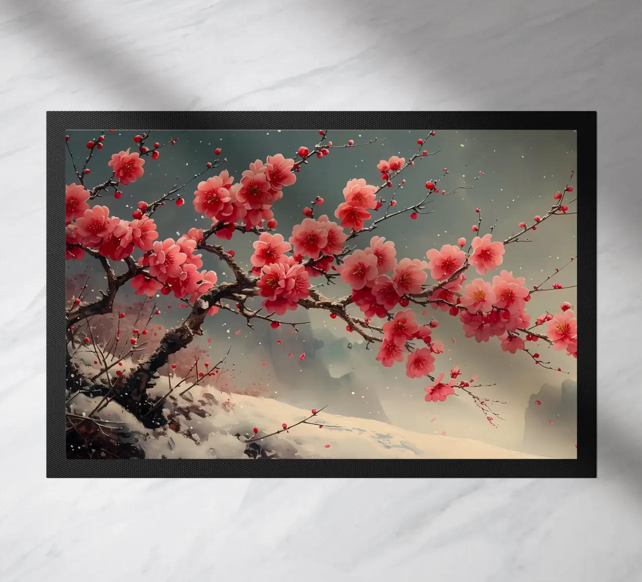 fiori di ciliegio rami di alberi di neve zerbino da Janine P McGuire