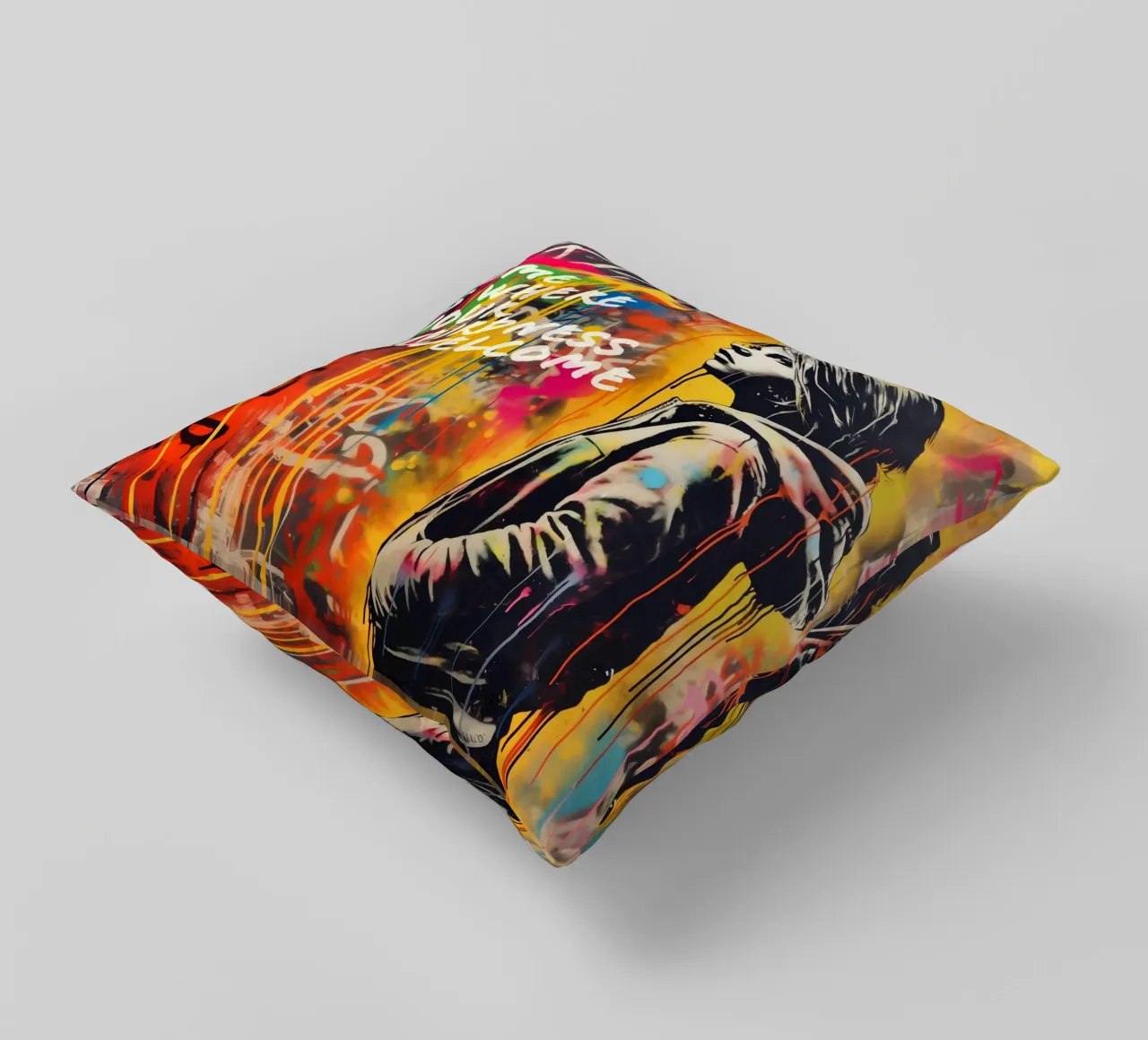 HOME IS WHERE YOUR WEIRDNESS IS WELCOME | Street Art decorative cushion by Autofocus