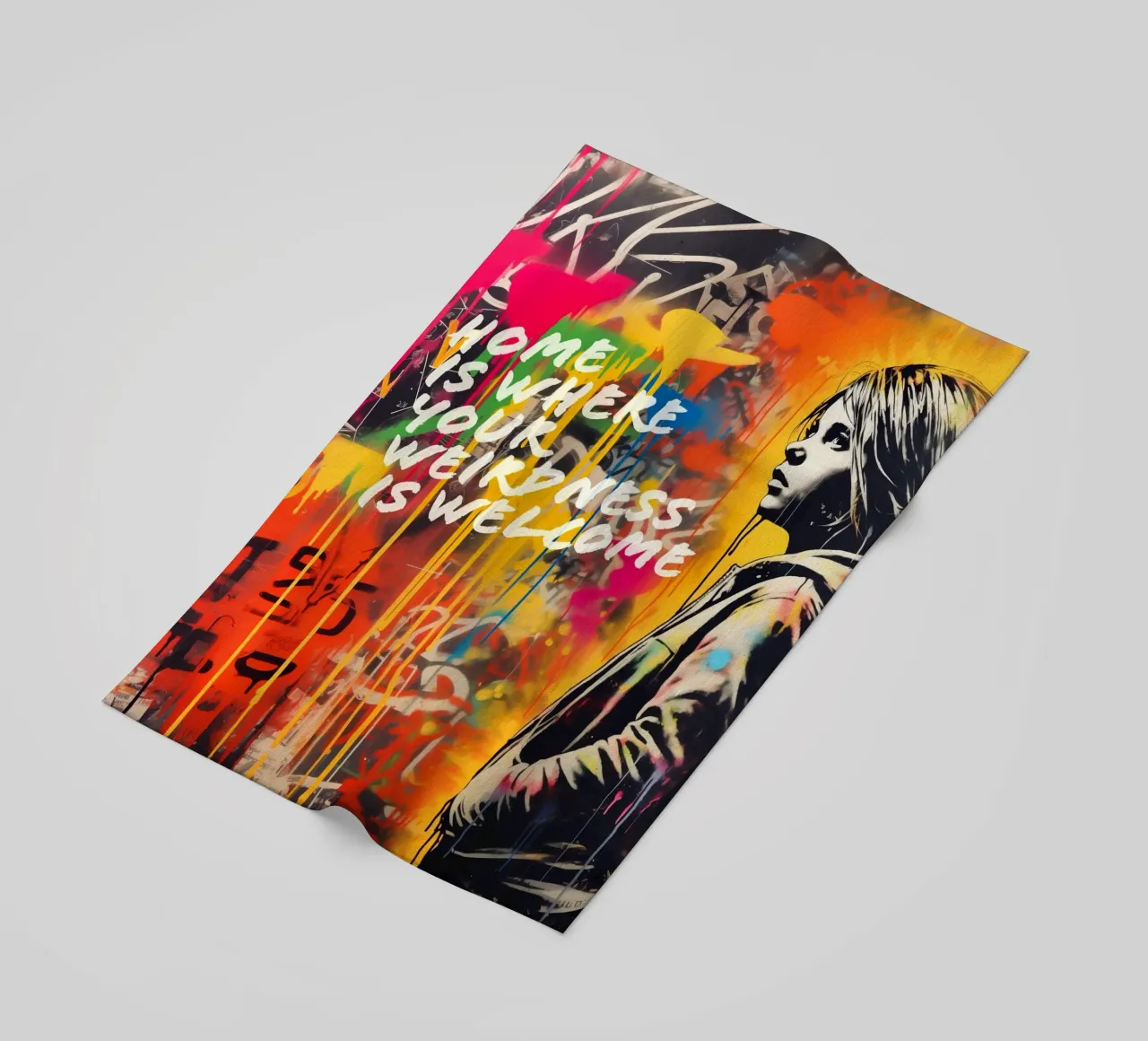 HOME IS WHERE YOUR WEIRDNESS IS WELCOME | Street Art beach towel by Autofocus