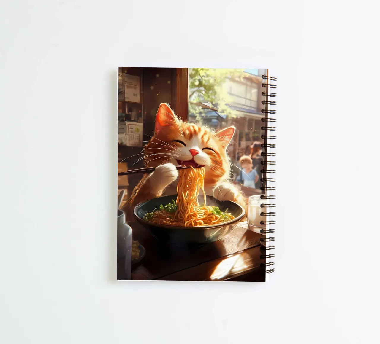 cat noodles ramen chopsticks spiral notebook by Paul Vasquez