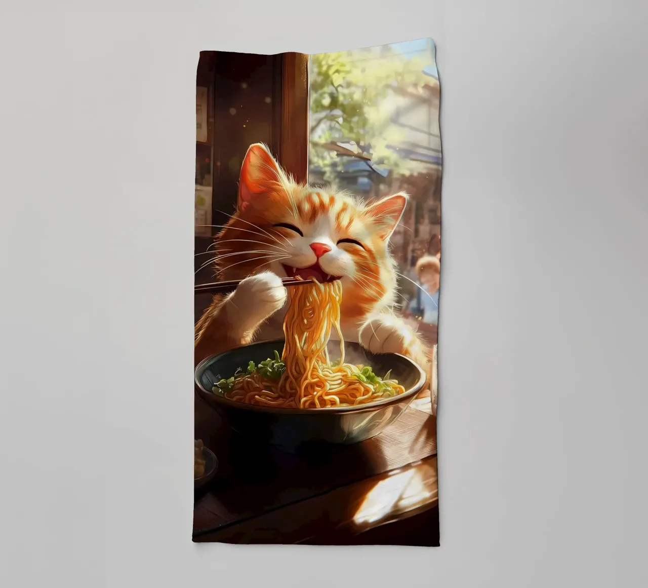 cat noodles ramen chopsticks towel by Paul Vasquez