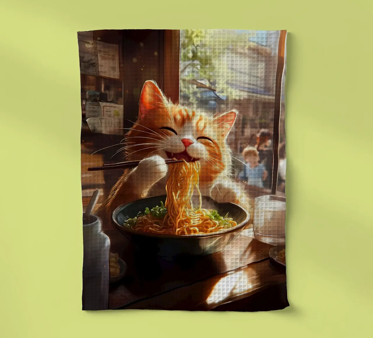 gatto noodles ramen bacchette canovaccio da cucina da Paul Vasquez