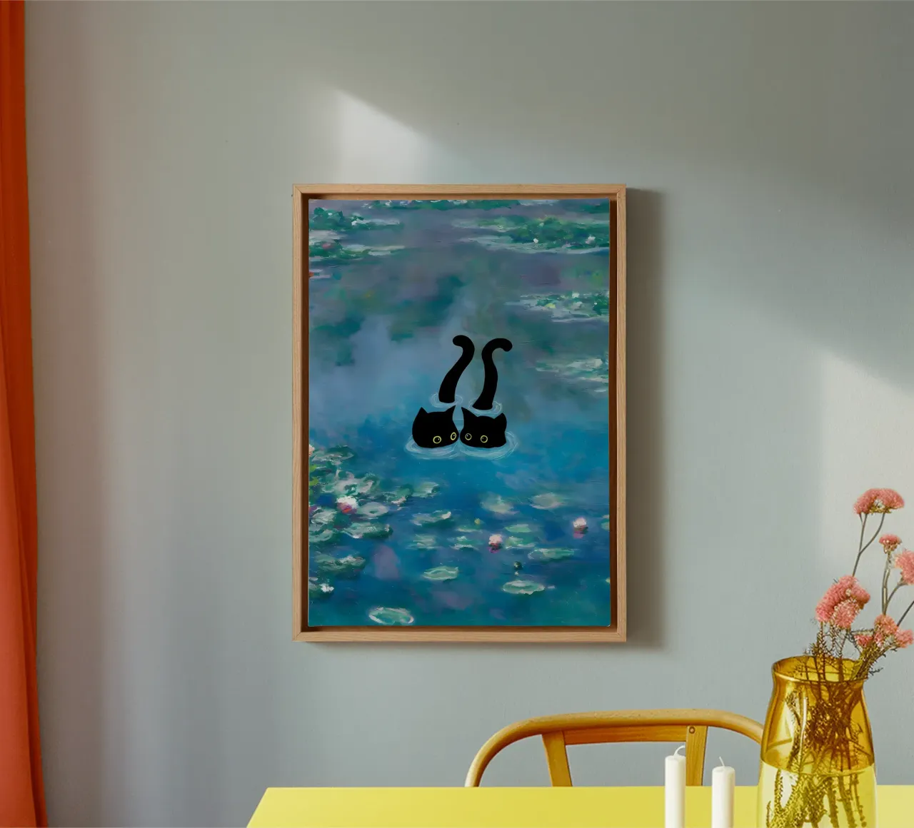 Katzen Wasserlilien Wasseraugen Leinwand mit Schattenfugenrahmen von Paul Vasquez