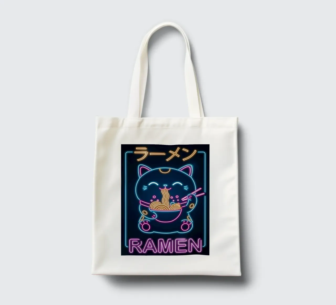 ciotola con bacchette per ramen al neon Lucky Cat borsa in juta da Paul Vasquez