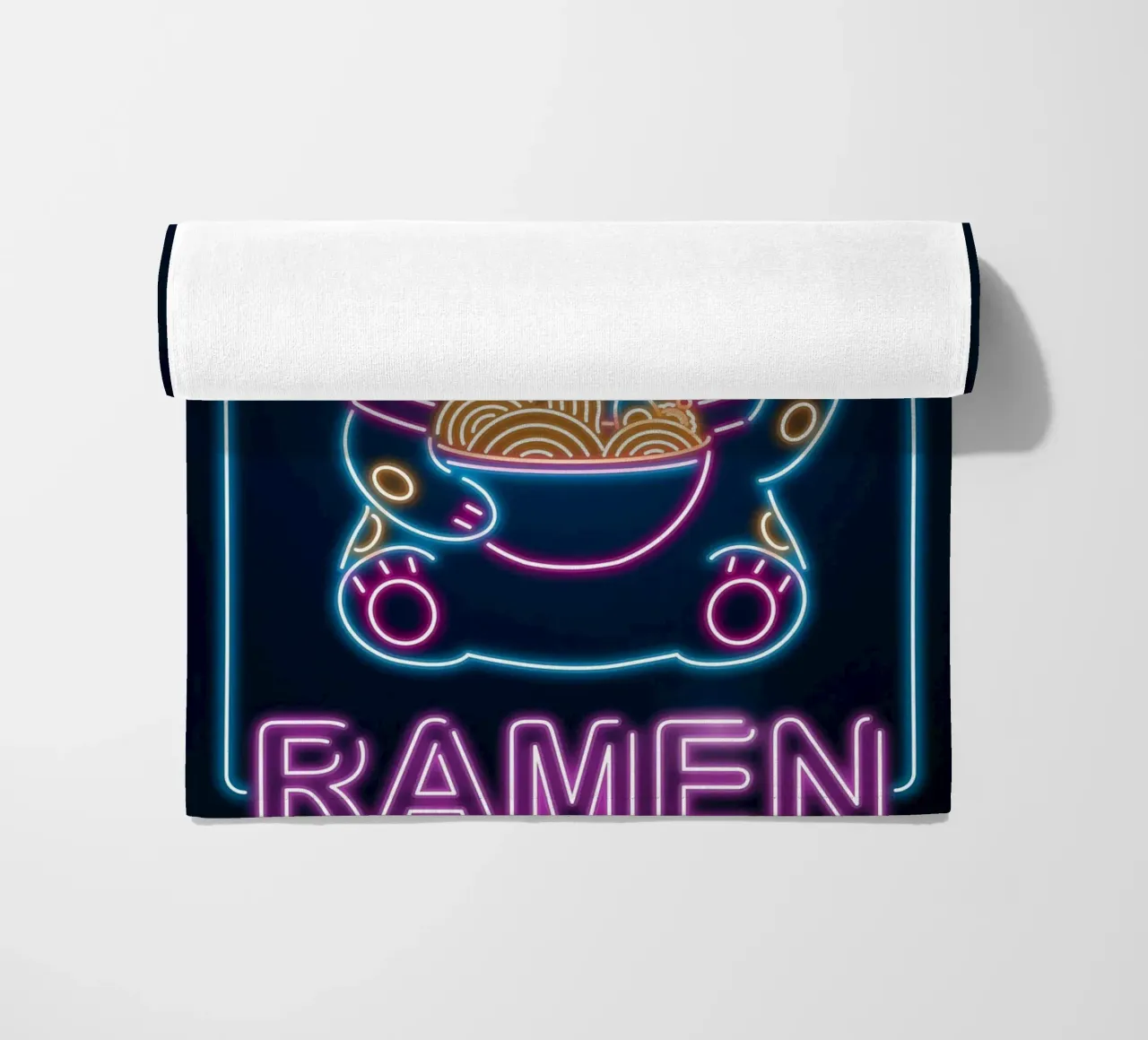 ciotola con bacchette per ramen al neon Lucky Cat telo mare da Paul Vasquez