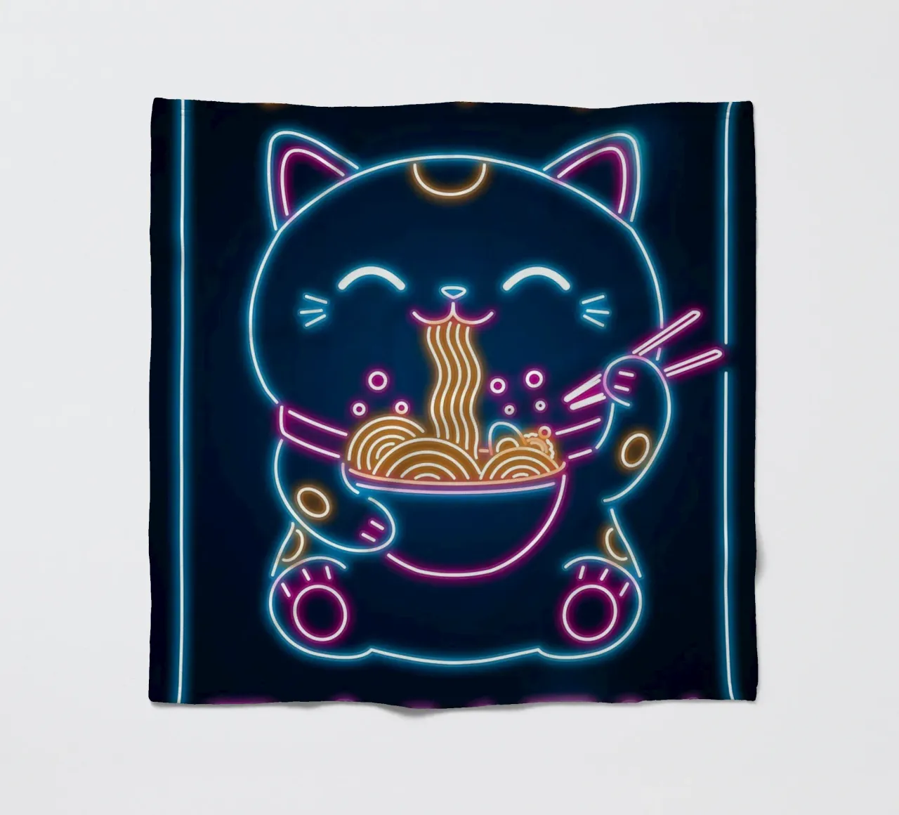neon ramen lucky cat chopsticks bowl fleece blanket by Paul Vasquez
