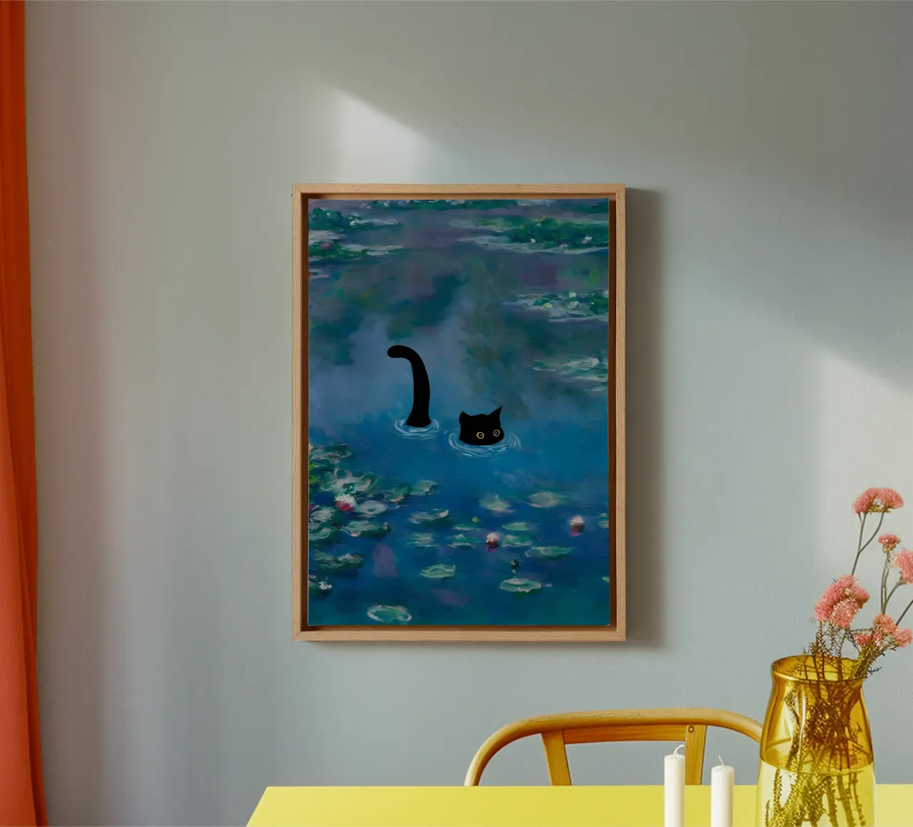 ck cat water pond lilies canvas with Floater frame by Paul Vasquez