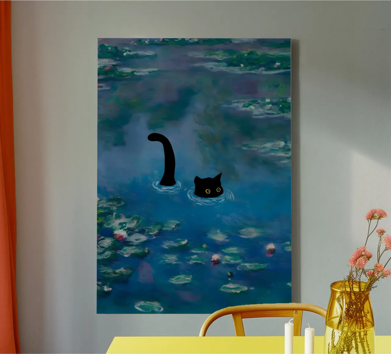 ck cat water pond lilies canvas with Floater frame by Paul Vasquez