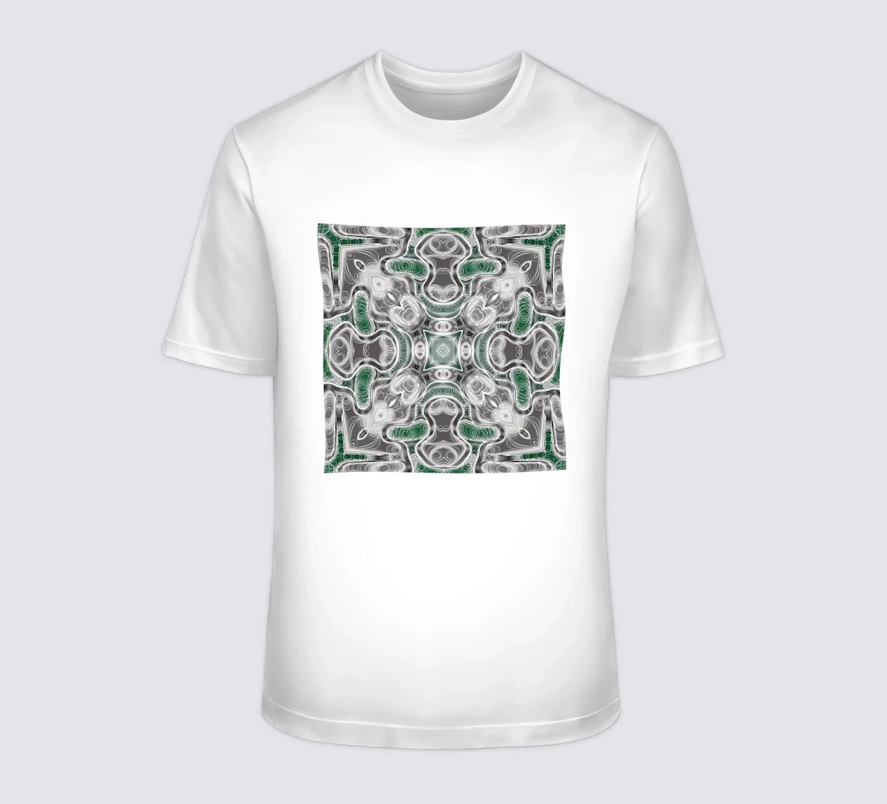 Caleidoscopio in grigio/verde con linee e forme complesse t-shirt da Gürsel Yesil Digital Art