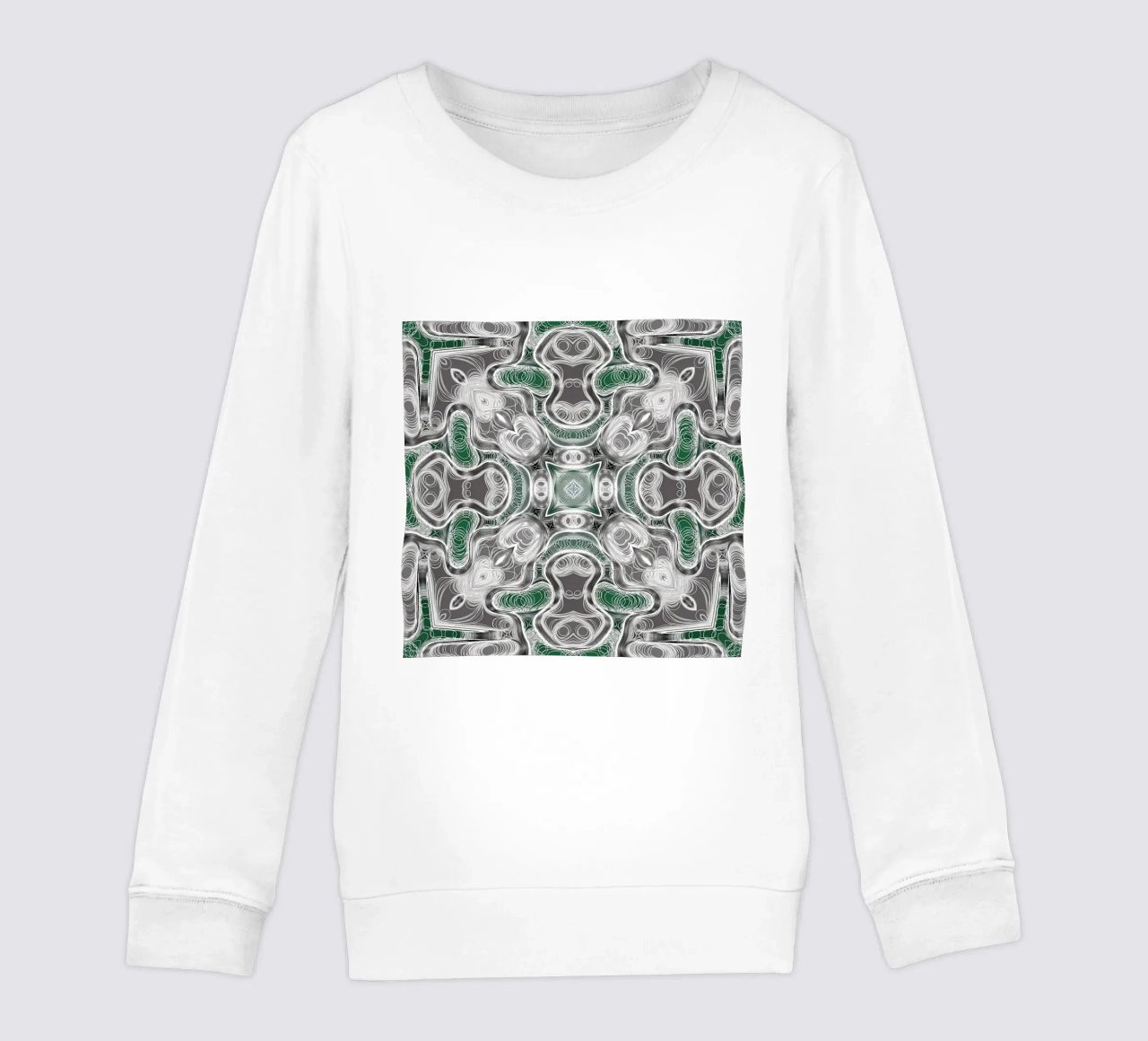 Caleidoscopio in grigio/verde con linee e forme complesse felpa bambino da Gürsel Yesil Digital Art
