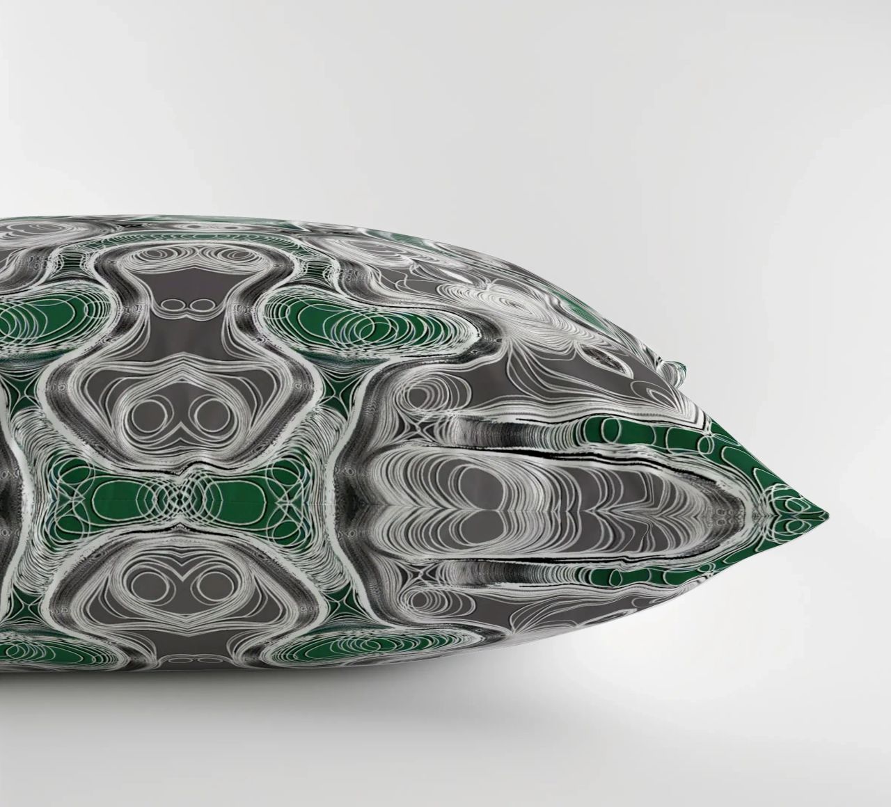 Caleidoscopio in grigio/verde con linee e forme complesse cuscino da Gürsel Yesil Digital Art