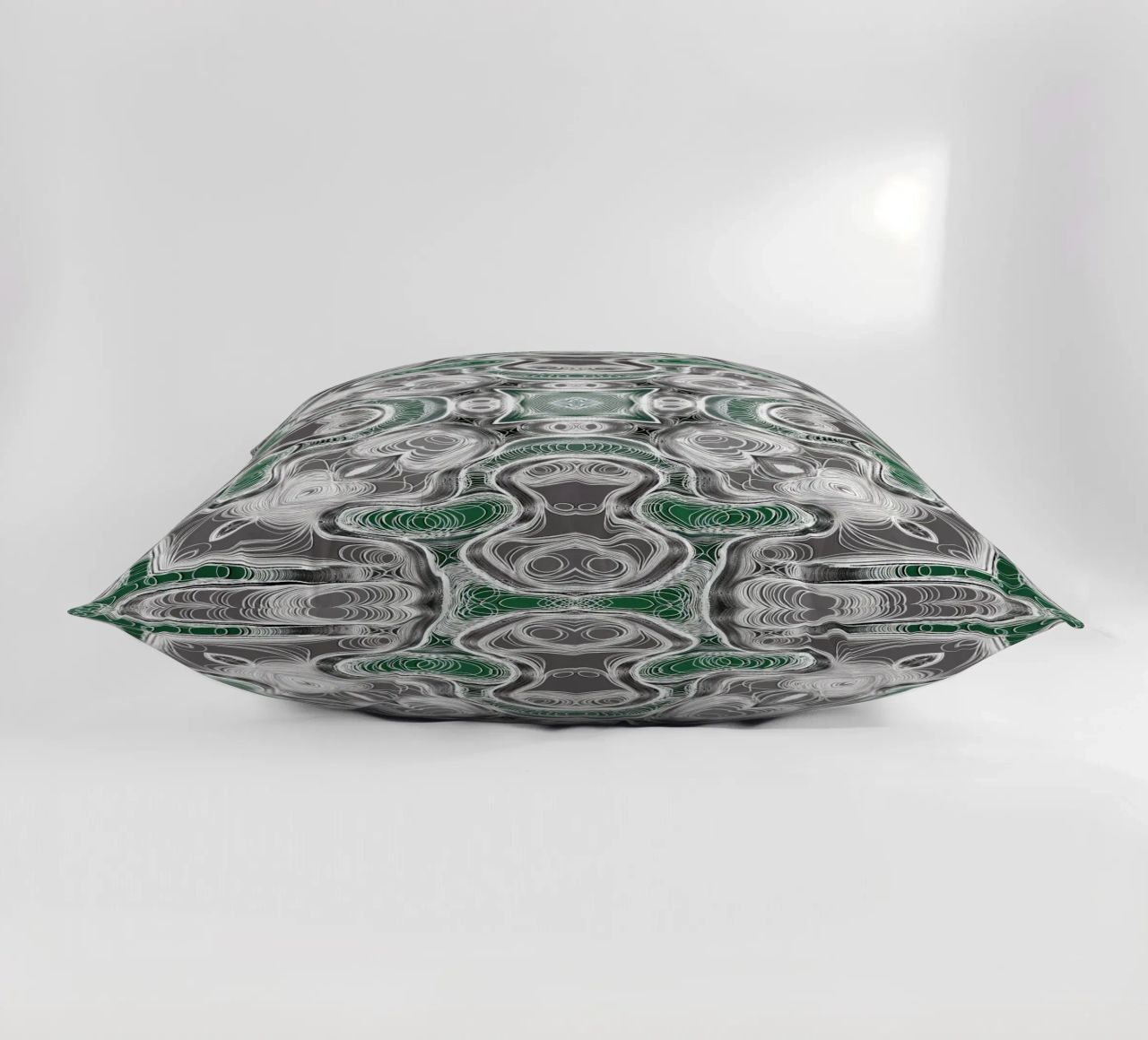 Caleidoscopio in grigio/verde con linee e forme complesse cuscino da Gürsel Yesil Digital Art