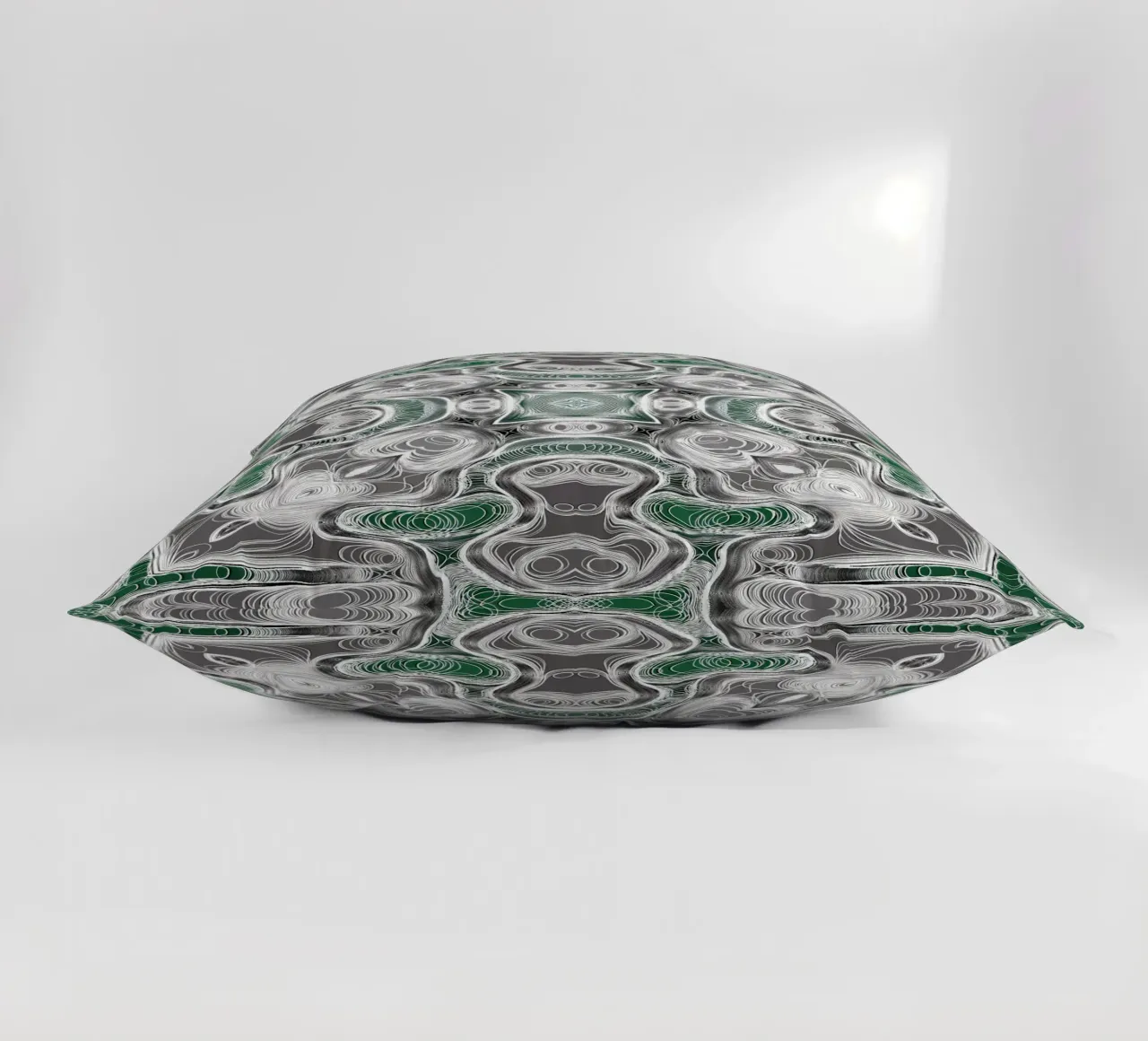 Kaléidoscope gris/vert avec des lignes et des formes complexes coussin de Gürsel Yesil Digital Art