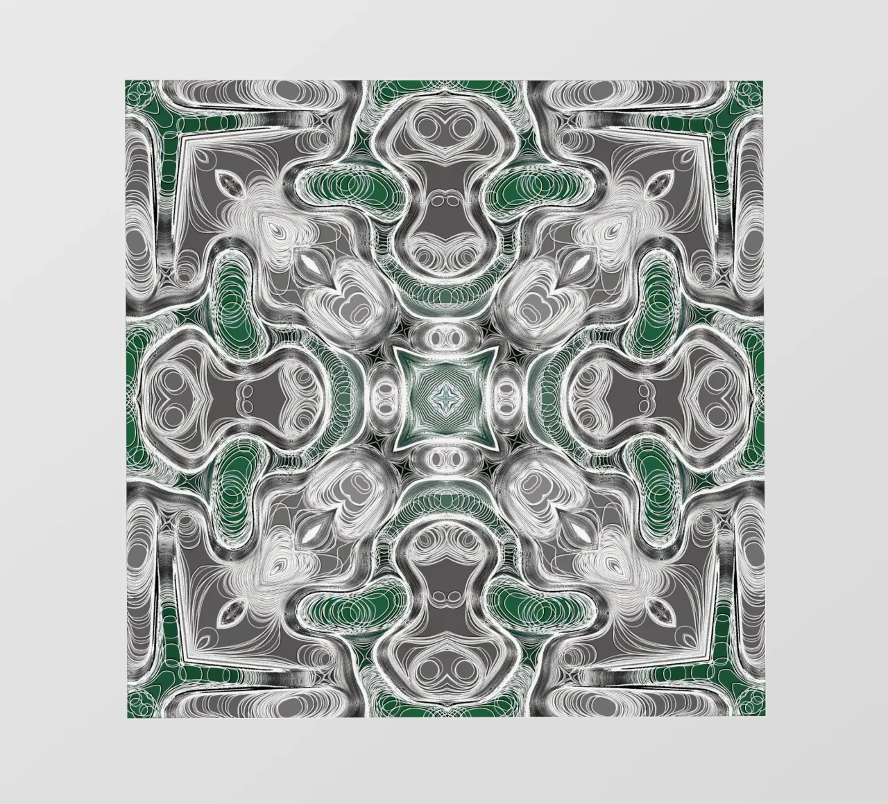 Kaleidoskop in grau/grün mit komplexen Linien und Formen Backlit Folie von Gürsel Yesil Digital Art