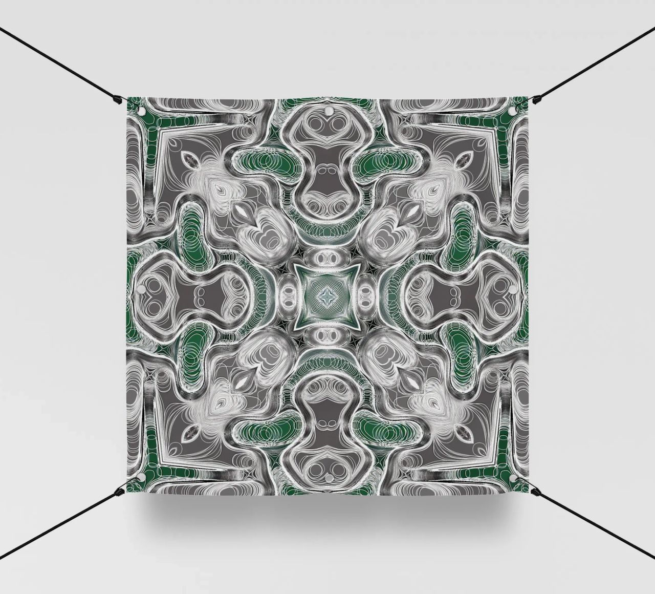 Caleidoscopio in grigio/verde con linee e forme complesse telo in pvc da Gürsel Yesil Digital Art