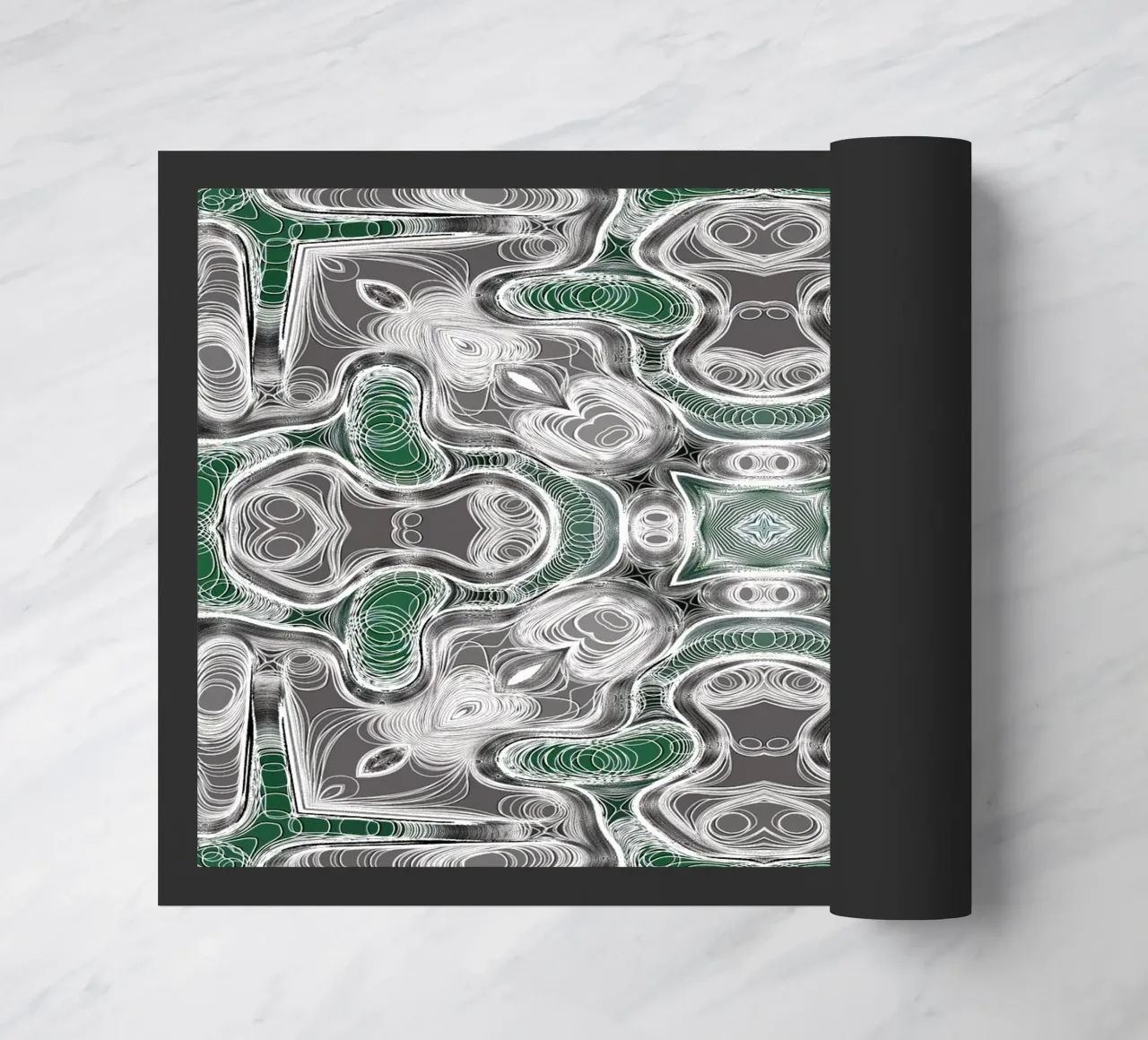 Kaléidoscope gris/vert avec des lignes et des formes complexes paillasson de Gürsel Yesil Digital Art