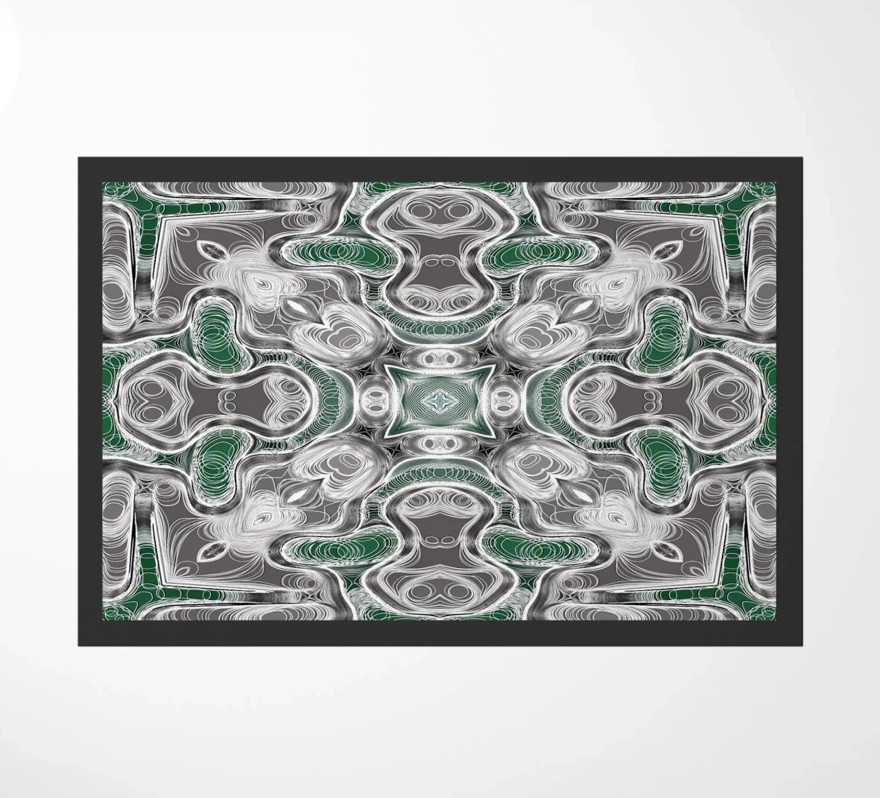 Caleidoscopio in grigio/verde con linee e forme complesse zerbino da Gürsel Yesil Digital Art