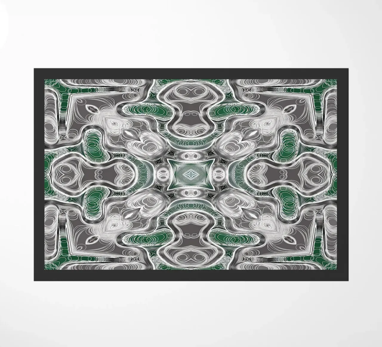 Kaleidoskop in grau/grün mit komplexen Linien und Formen Fußmatte von Gürsel Yesil Digital Art