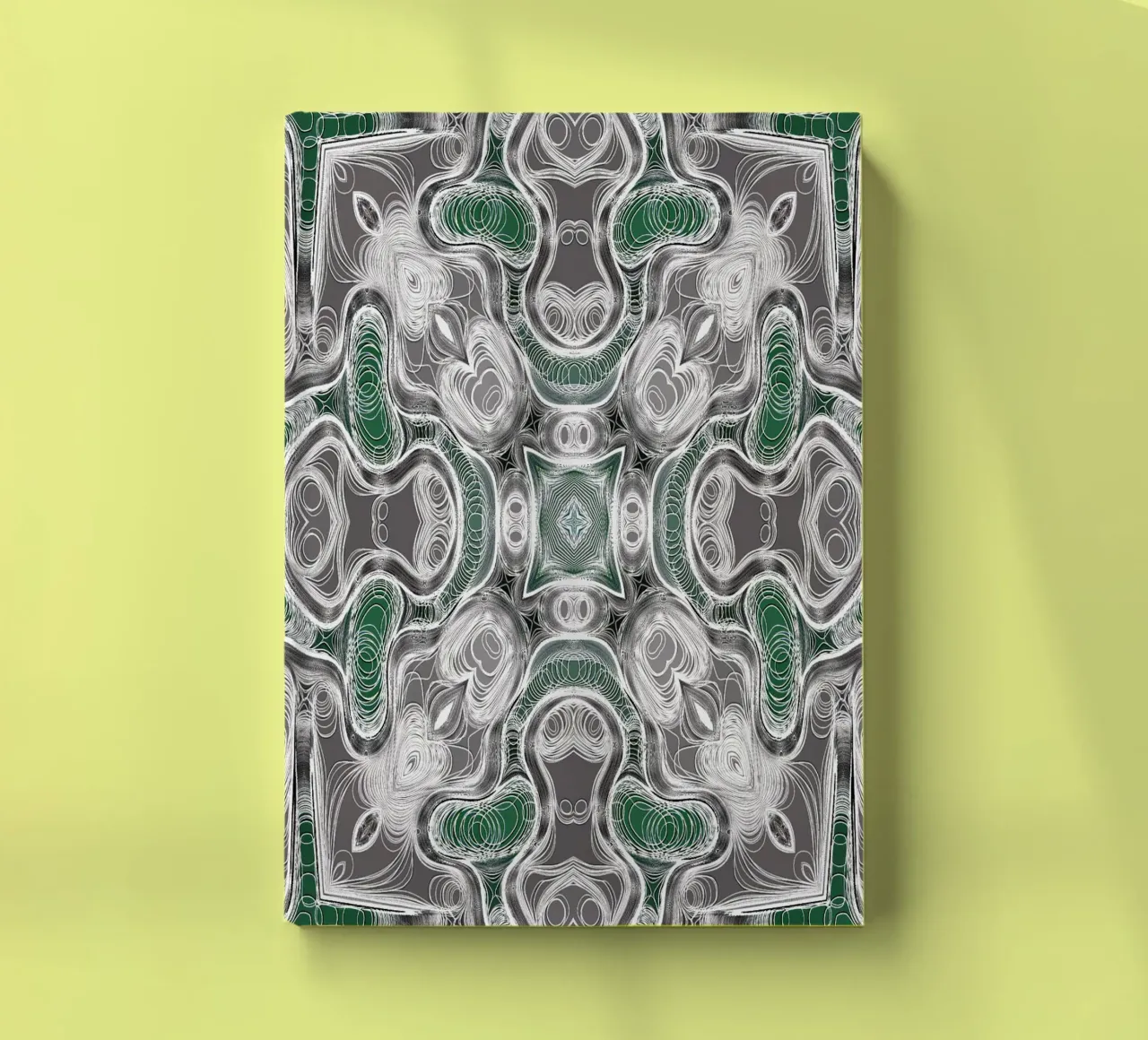 Kaléidoscope gris/vert avec des lignes et des formes complexes carnet de notes de Gürsel Yesil Digital Art