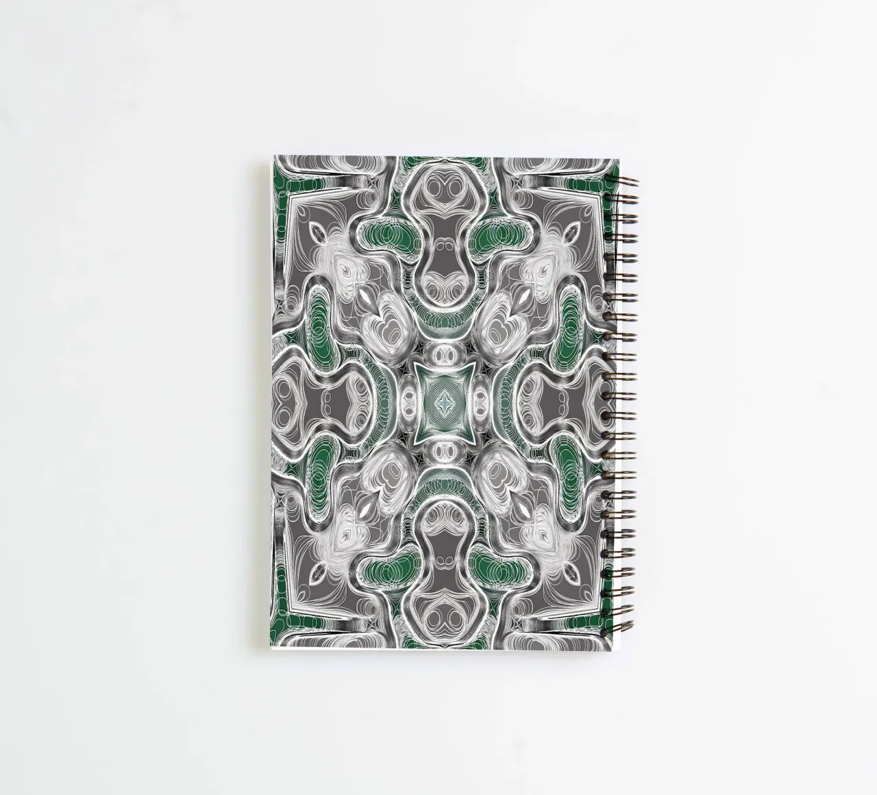 Caleidoscopio in grigio/verde con linee e forme complesse diario ad anelli da Gürsel Yesil Digital Art