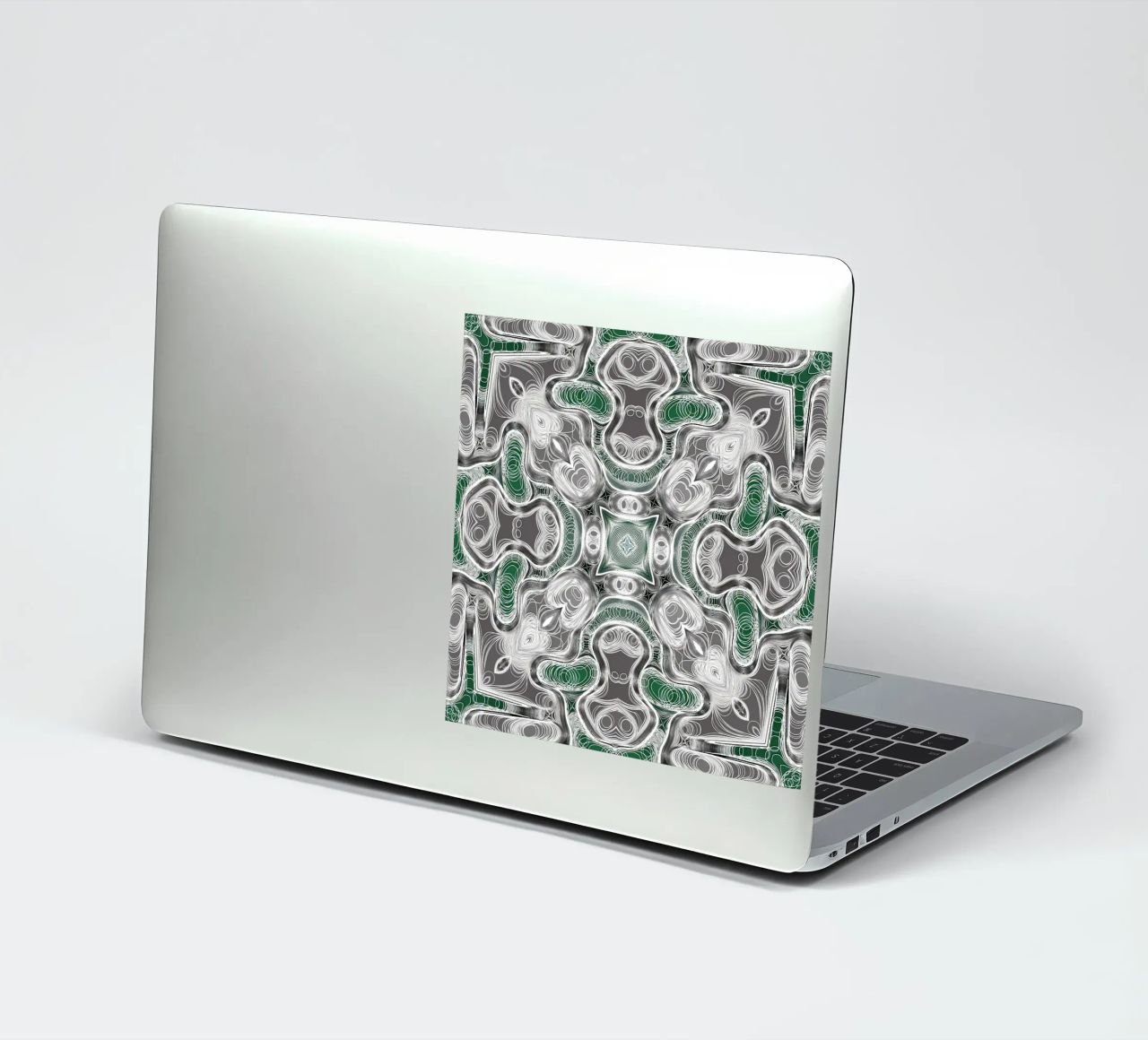 Caleidoscopio in grigio/verde con linee e forme complesse adesivo da Gürsel Yesil Digital Art