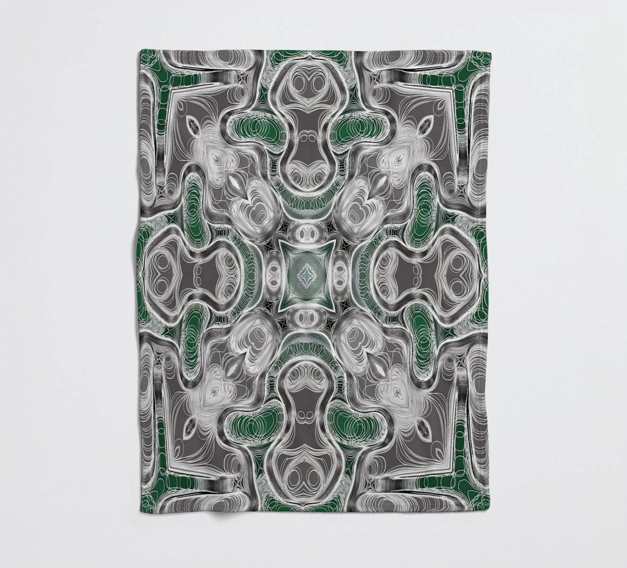 Caleidoscopio in grigio/verde con linee e forme complesse coperta in pile da Gürsel Yesil Digital Art