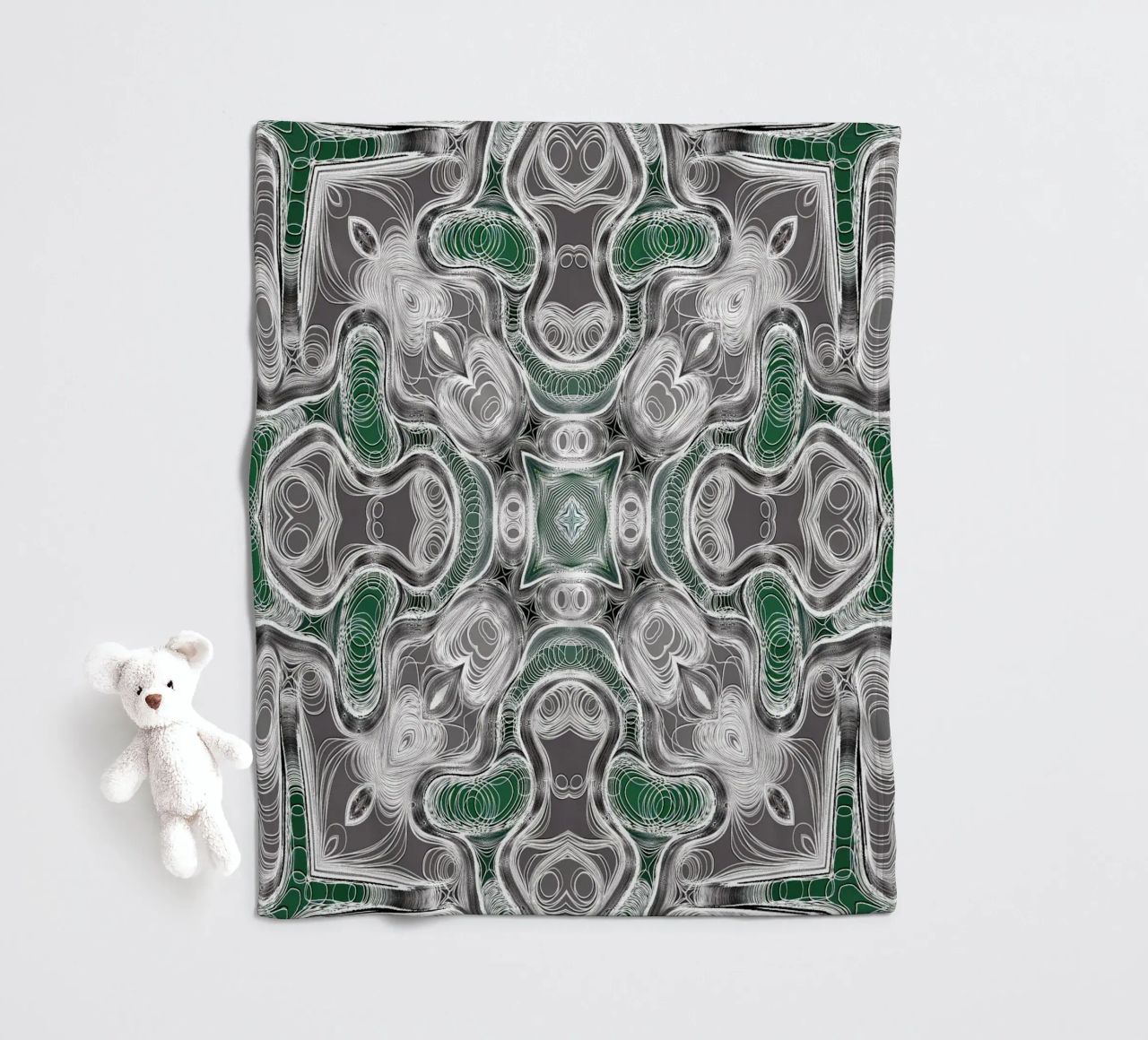 Caleidoscopio in grigio/verde con linee e forme complesse coperta in pile da Gürsel Yesil Digital Art