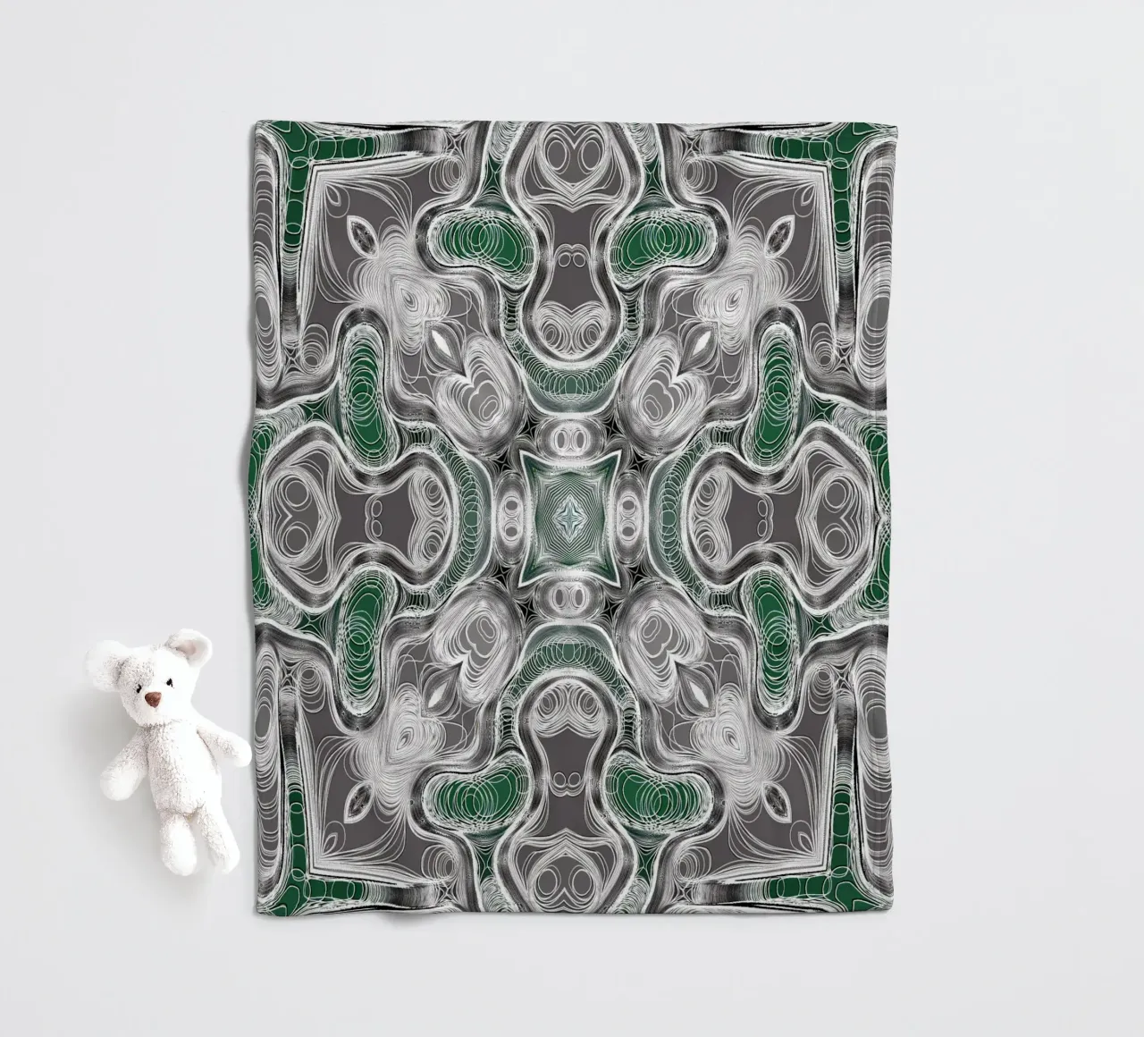 Kaleidoskop in grau/grün mit komplexen Linien und Formen Fleecedecke von Gürsel Yesil Digital Art
