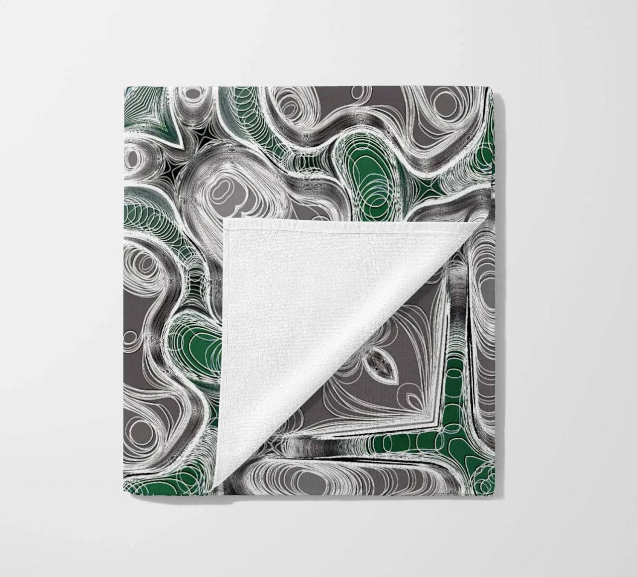 Caleidoscopio in grigio/verde con linee e forme complesse telo mare da Gürsel Yesil Digital Art