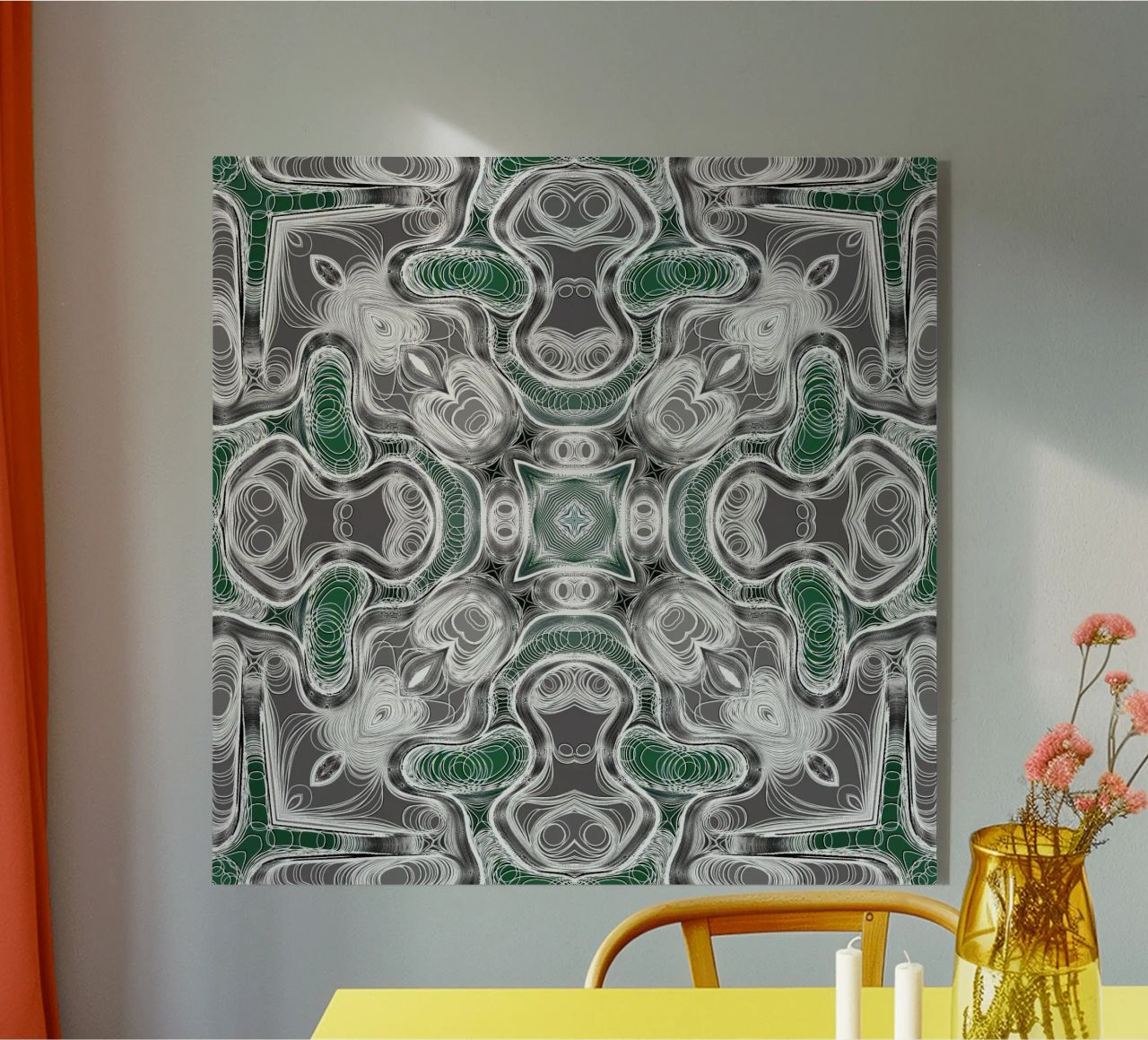 Caleidoscopio in grigio/verde con linee e forme complesse plexiglass da Gürsel Yesil Digital Art