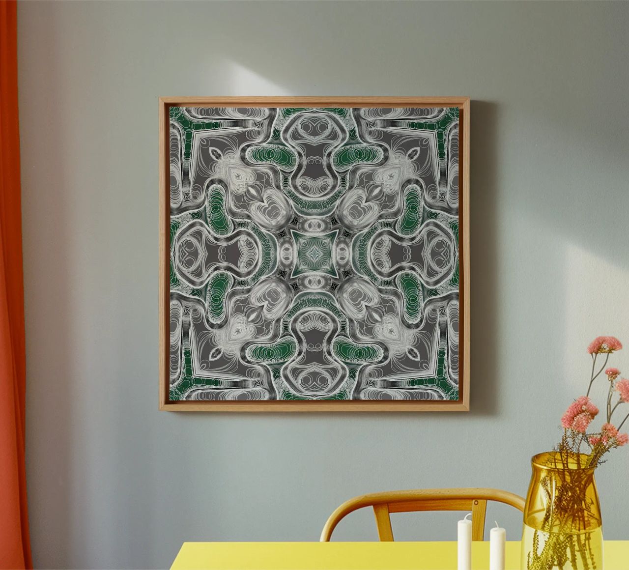 Caleidoscopio in grigio/verde con linee e forme complesse tela da Gürsel Yesil Digital Art