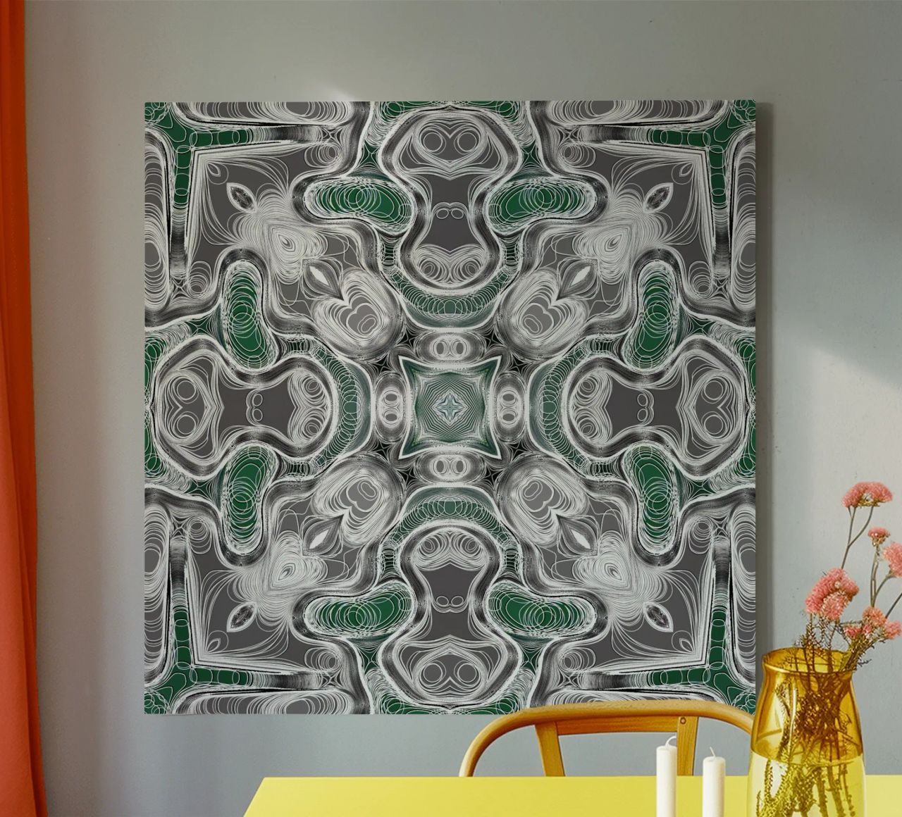 Caleidoscopio in grigio/verde con linee e forme complesse tela da Gürsel Yesil Digital Art