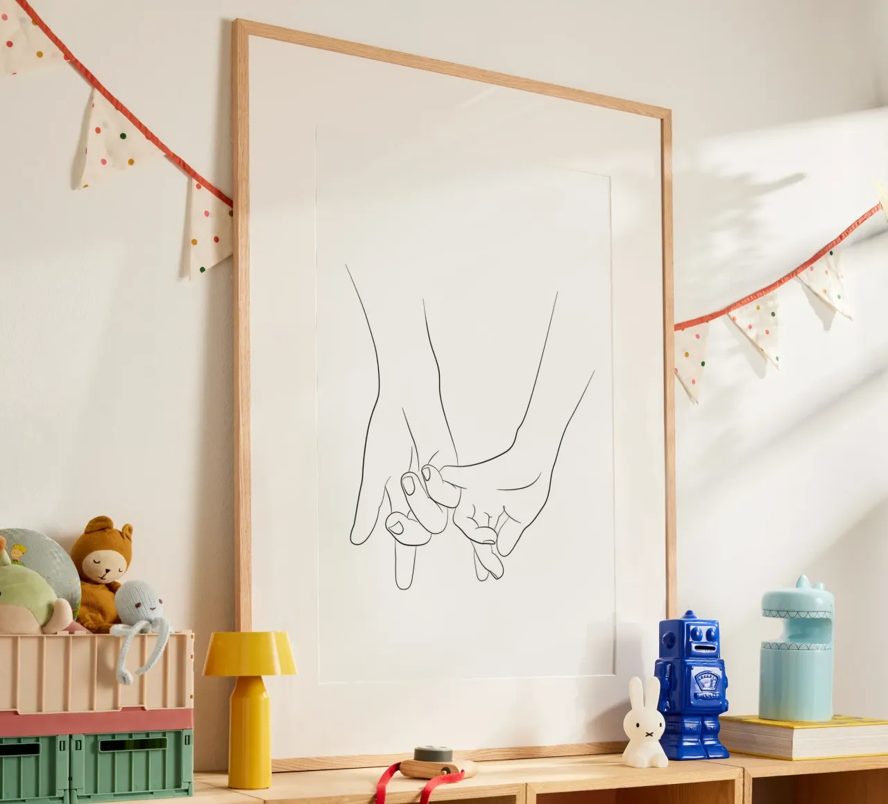 Line art di Pinky promise hands poster con telaio in legno da NouveauPrints
