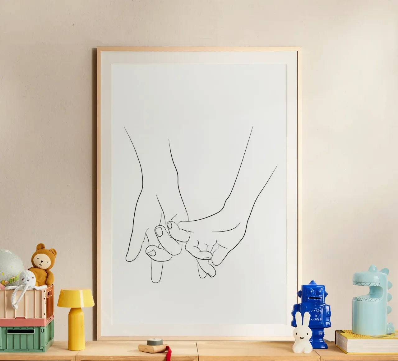 Line art di Pinky promise hands poster con telaio in legno da NouveauPrints