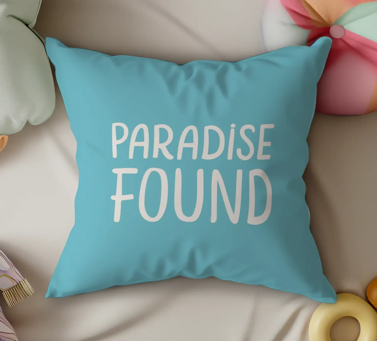 Paradise Found | Mindfulness Typography Paradise decorative cushion by Kathrin Woo Design