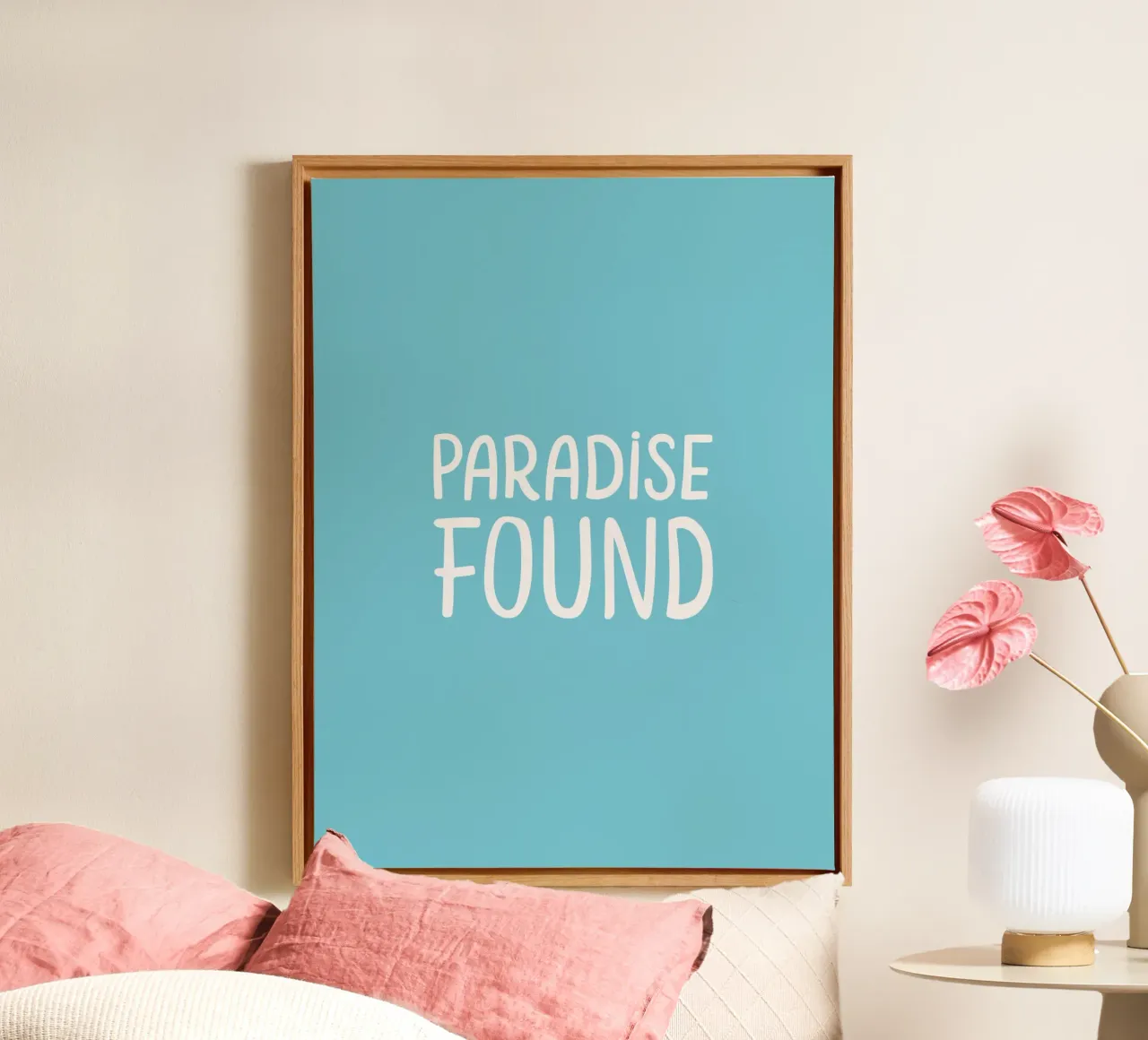 Paradijs gevonden | Mindfulness Typografie Paradijs canvas met Baklijst van Kathrin Woo Design