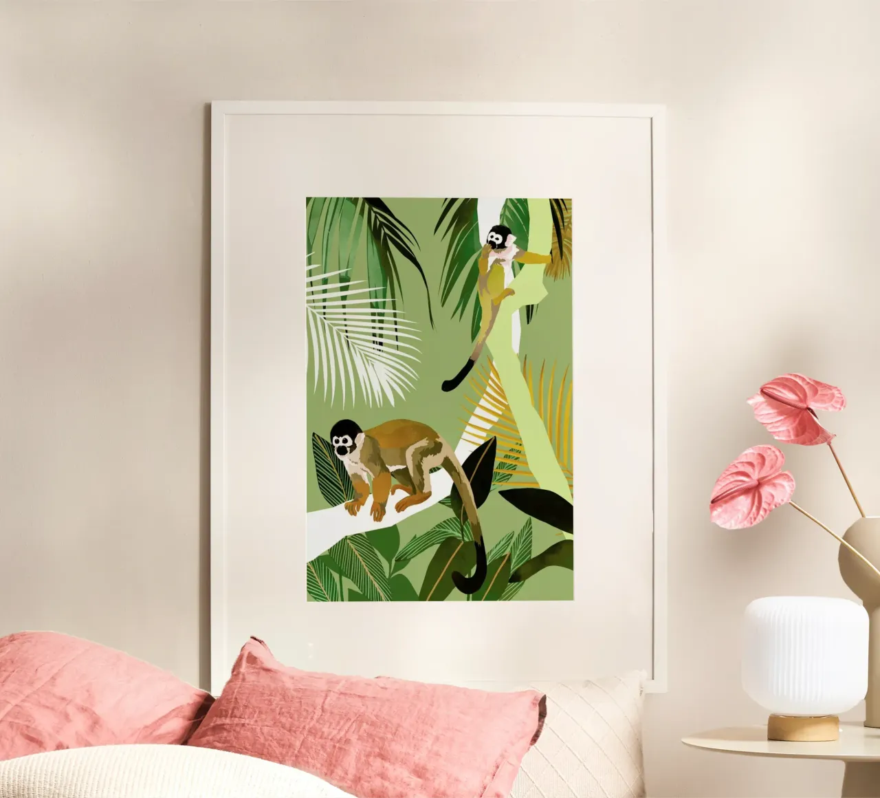 Monkey Friends poster con telaio in alluminio da Goed Blauw