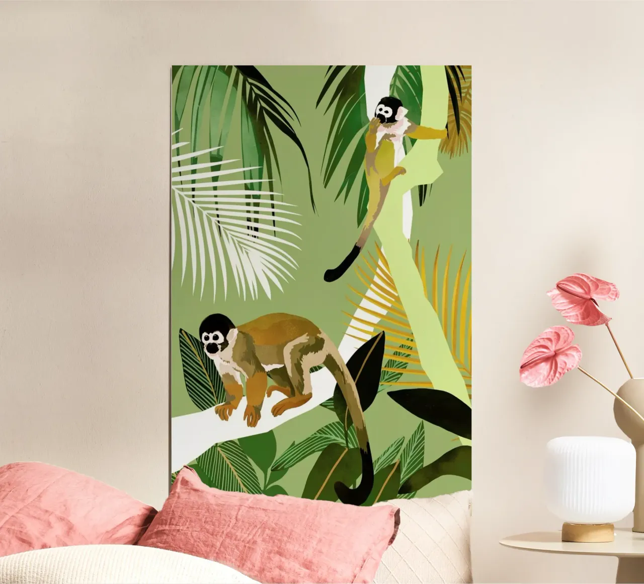 Monkey Friends poster con telaio in alluminio da Goed Blauw