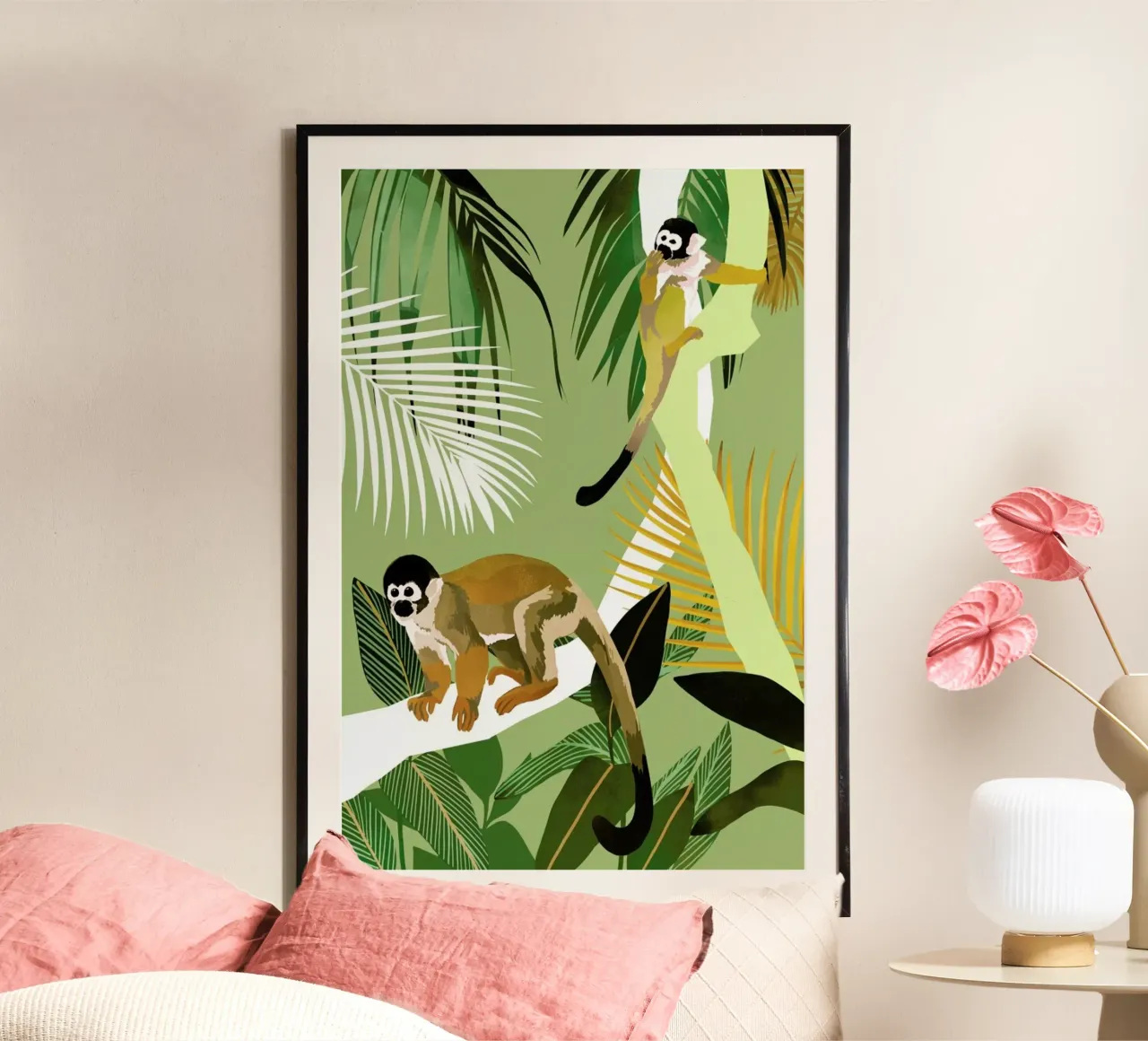 Monkey Friends poster con telaio in alluminio da Goed Blauw