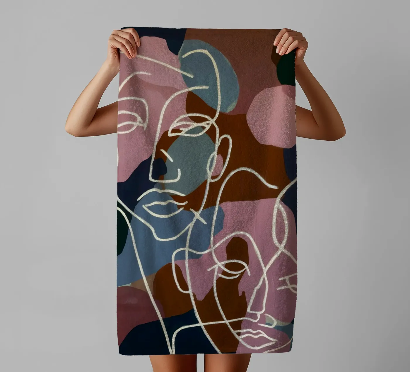 Interconnected Line Faces towel by Lunar Templar